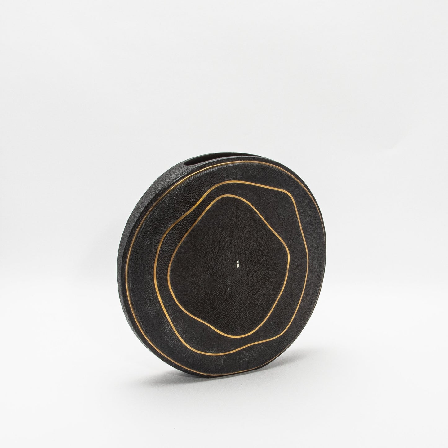 Vase in Black Shagreen with Brass by R&Y Augousti