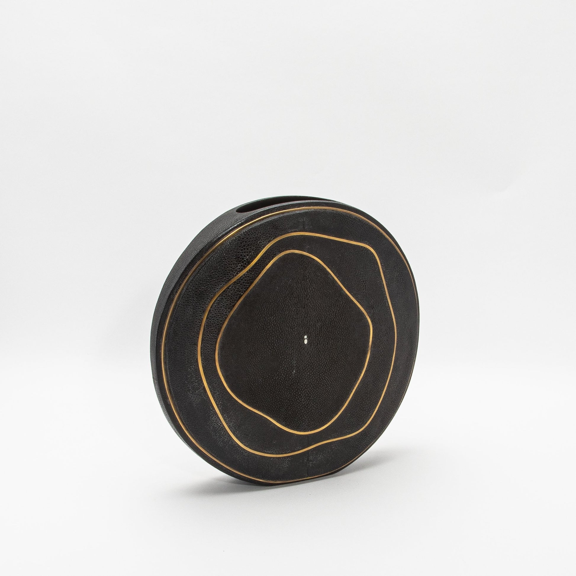 Vase in Black Shagreen with Brass by R&Y Augousti