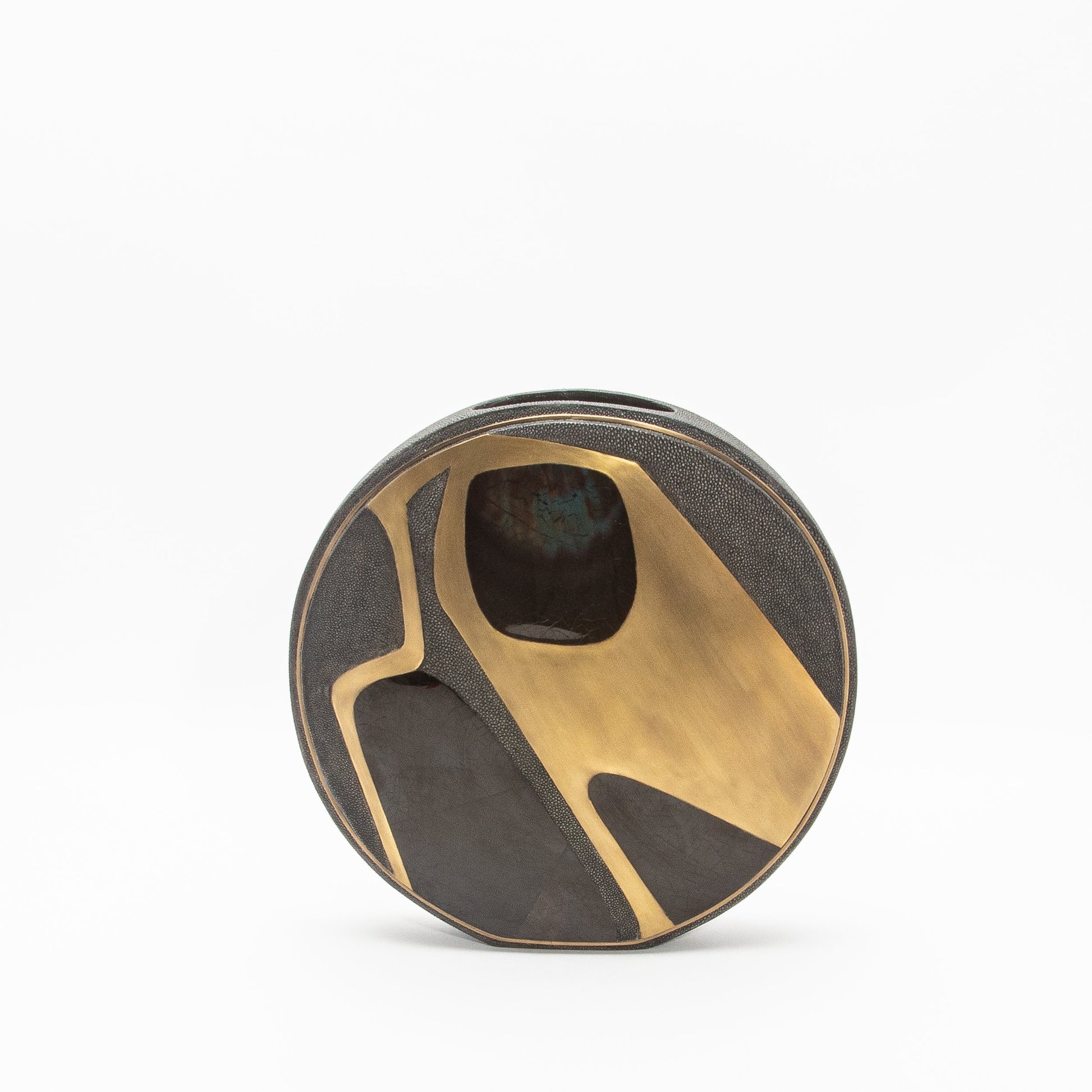 Vase in Black Shagreen, Shell, and Brass by R&Y Augousti