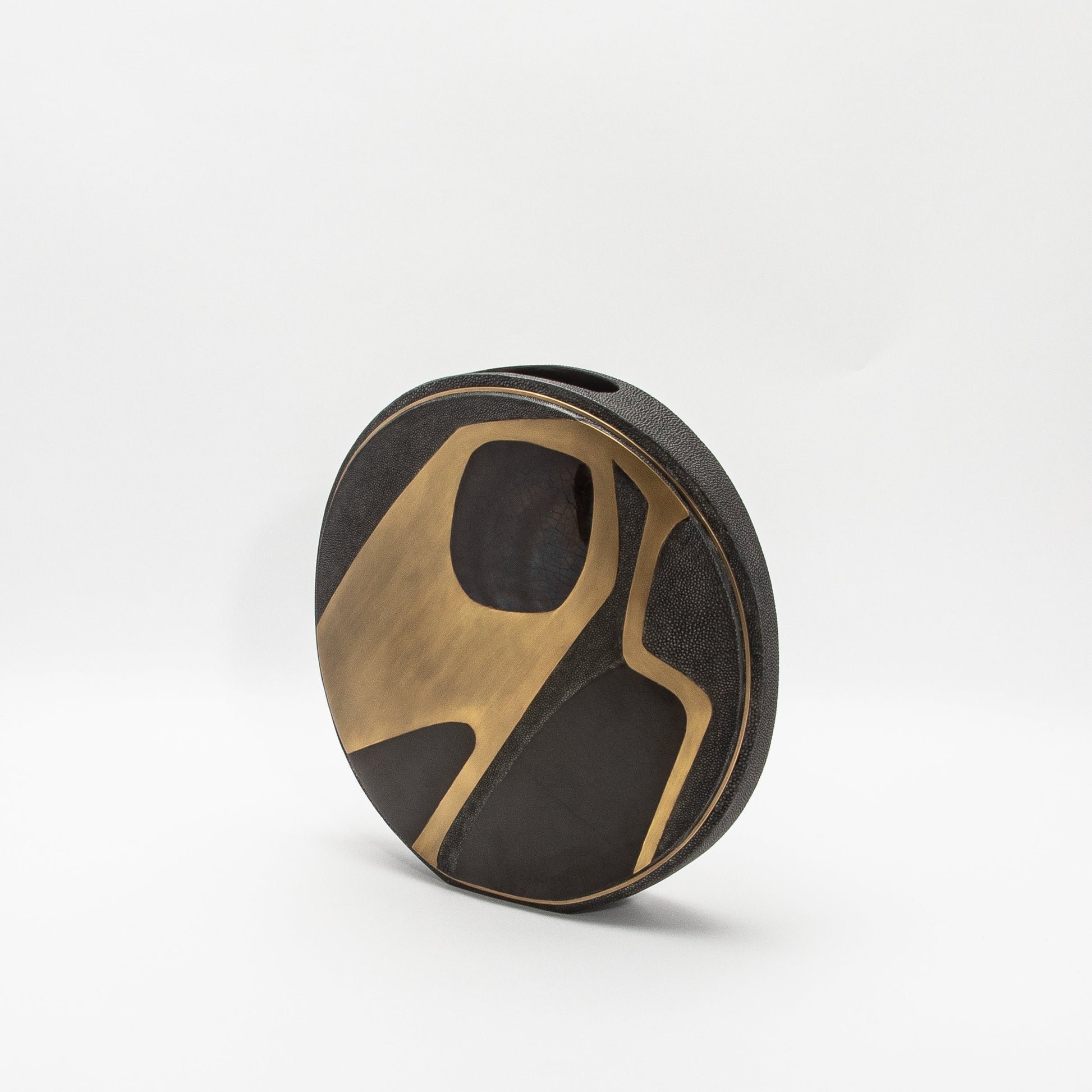 Vase in Black Shagreen, Shell, and Brass by R&Y Augousti
