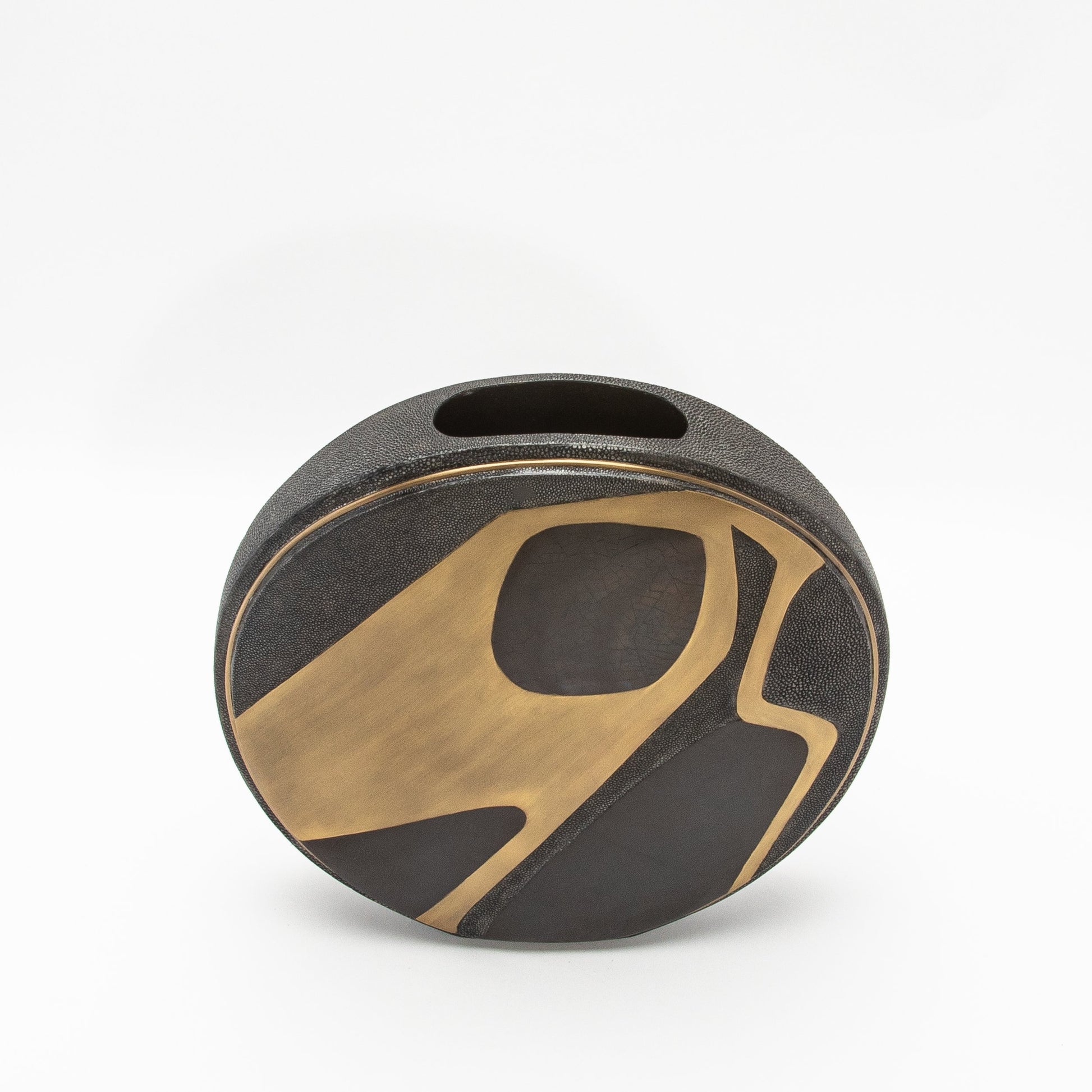 Vase in Black Shagreen, Shell, and Brass by R&Y Augousti