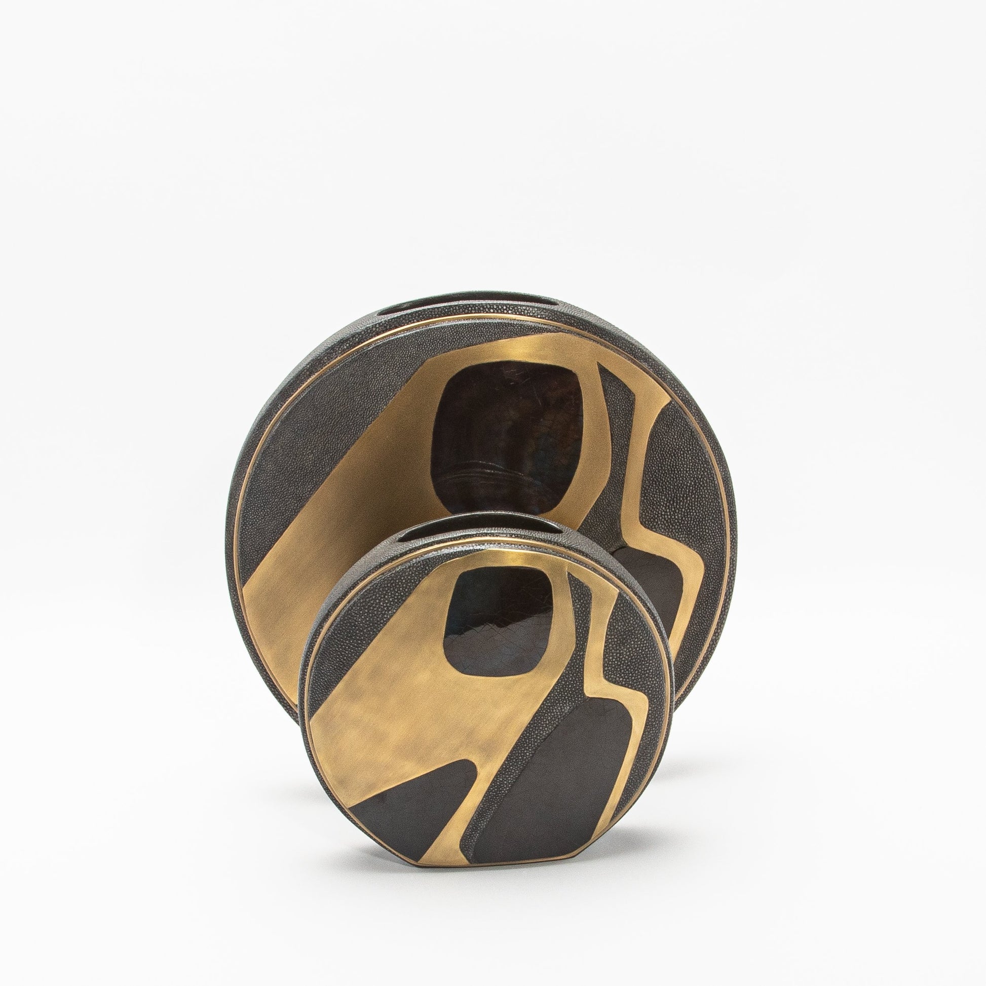 Vase in Black Shagreen, Shell, and Brass by R&Y Augousti