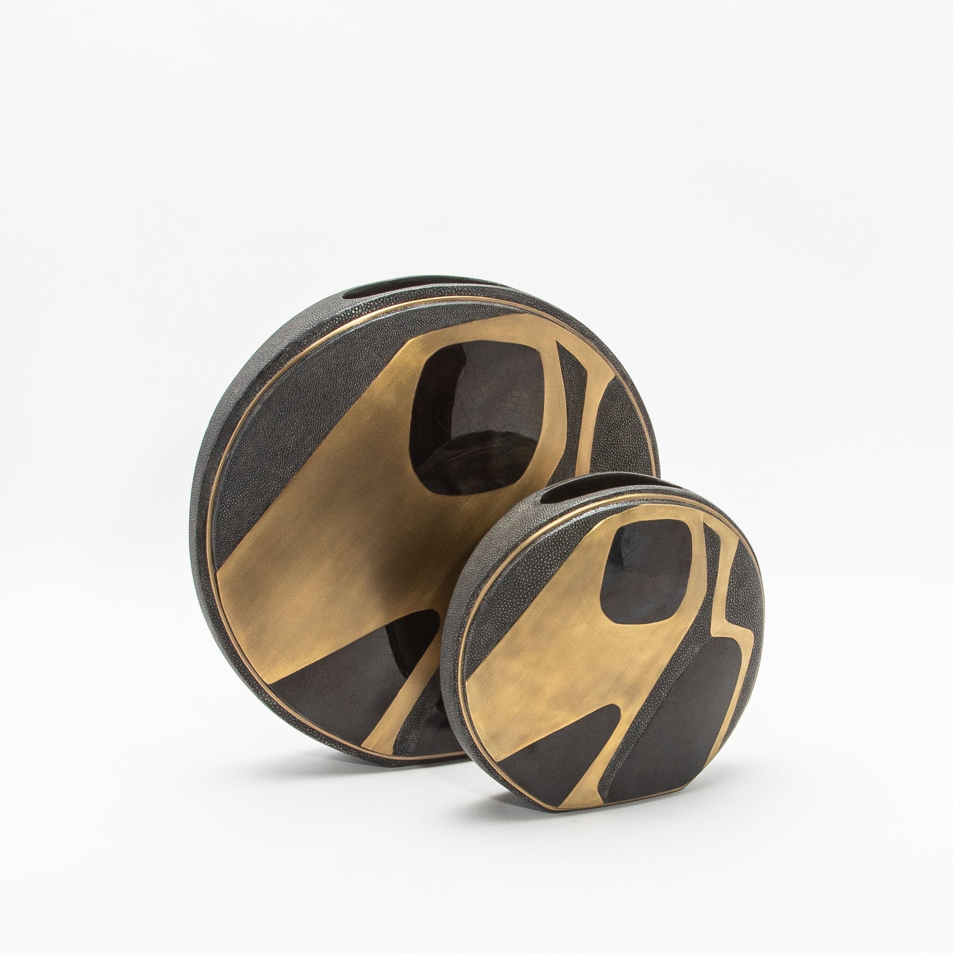 Vase in Black Shagreen, Shell, and Brass by R&Y Augousti