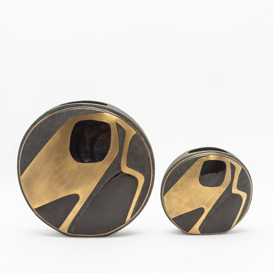 Vase in Black Shagreen, Shell, and Brass by R&Y Augousti