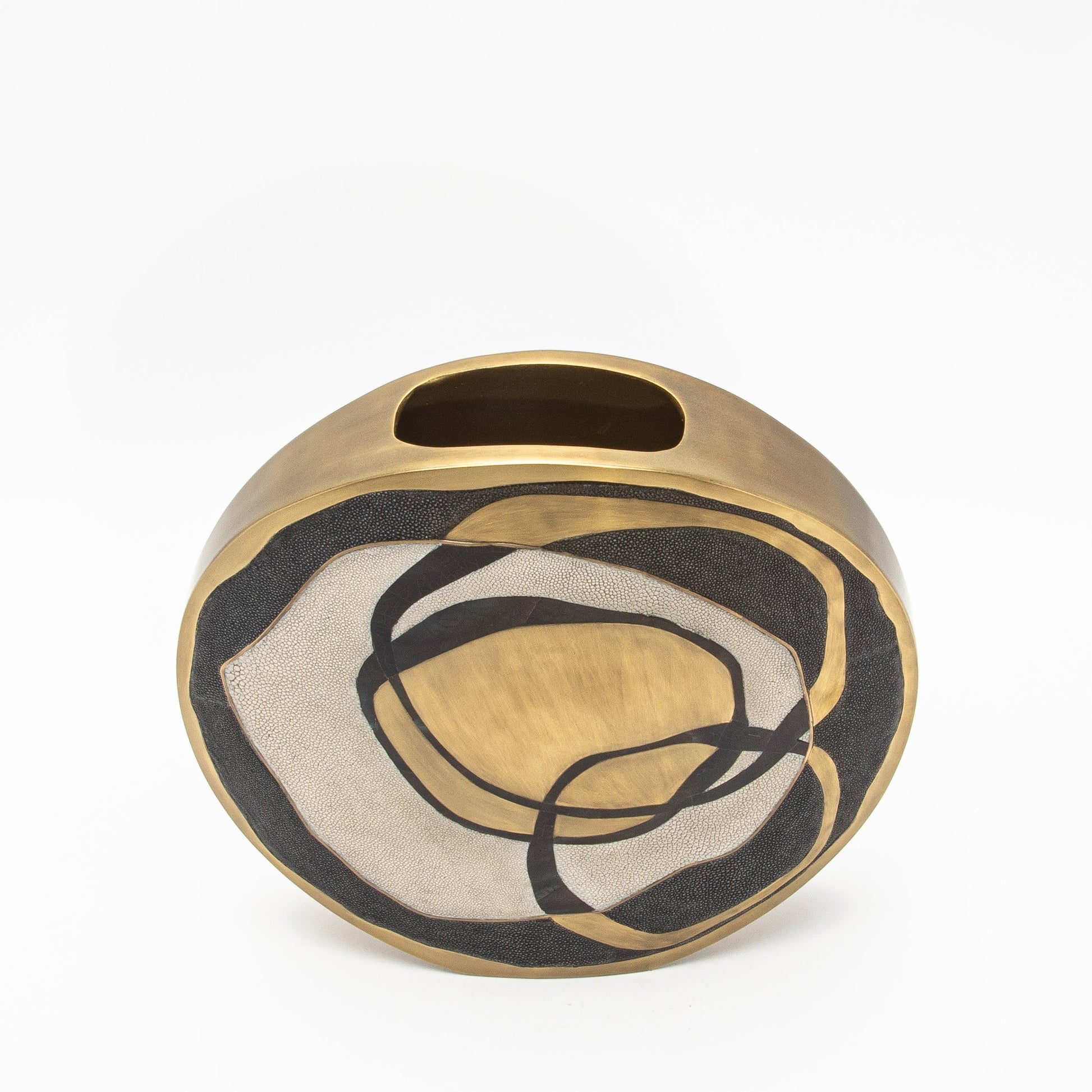 Vase in Cream Shagreen, Shell, and Brass by R&Y Augousti