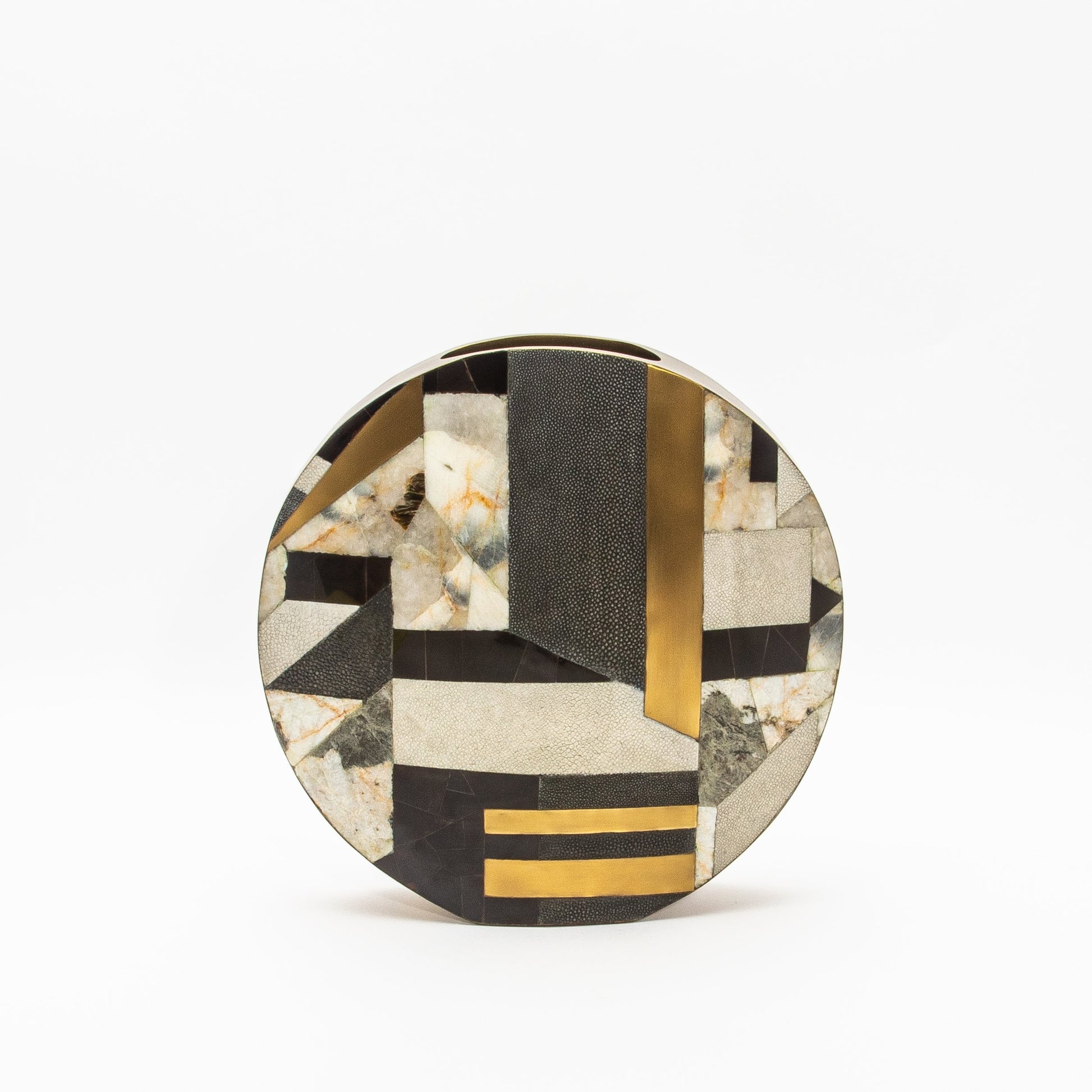 Vase in Black Shagreen, Quartz, Shell, and Brass by R&Y Augousti
