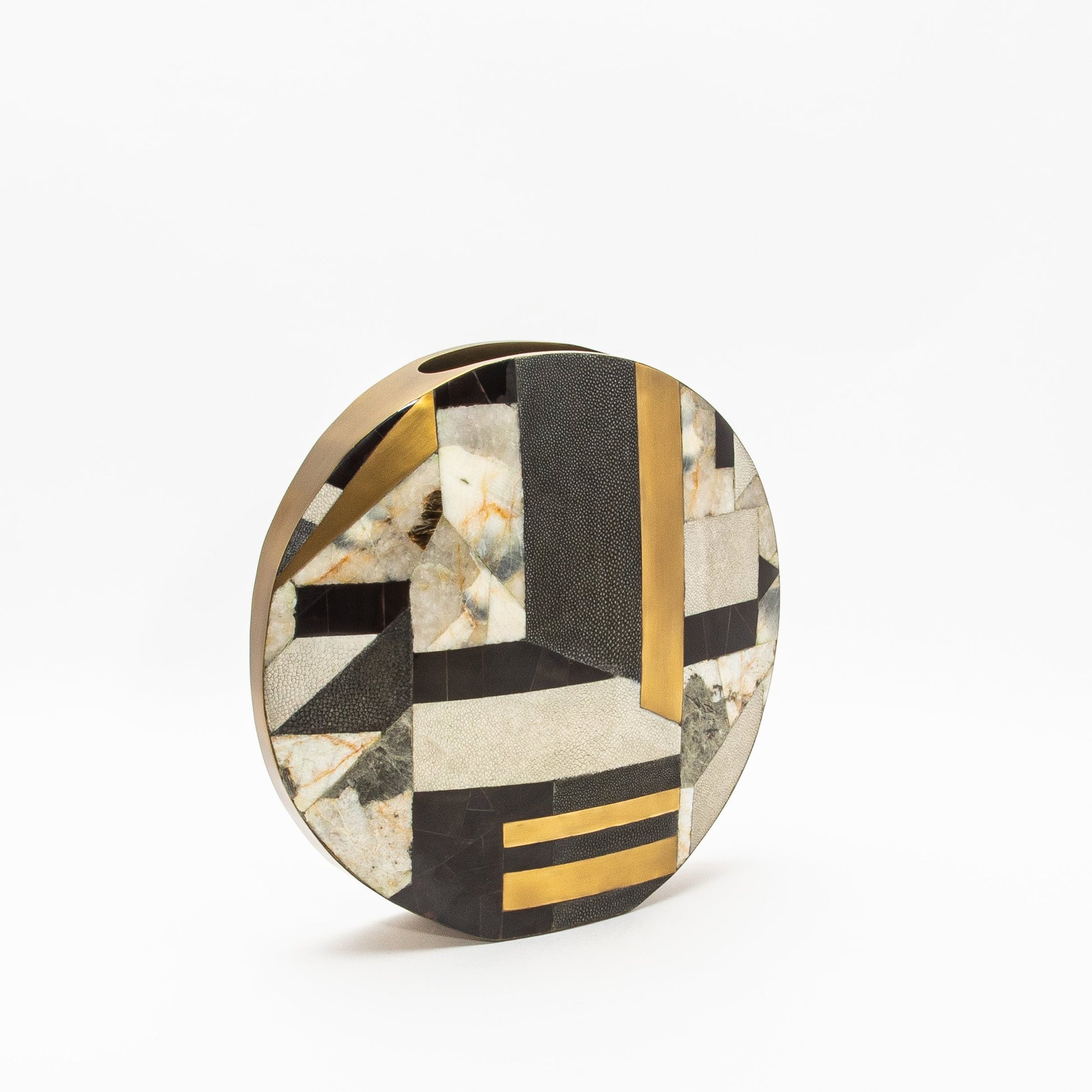 Vase in Black Shagreen, Quartz, Shell, and Brass by R&Y Augousti