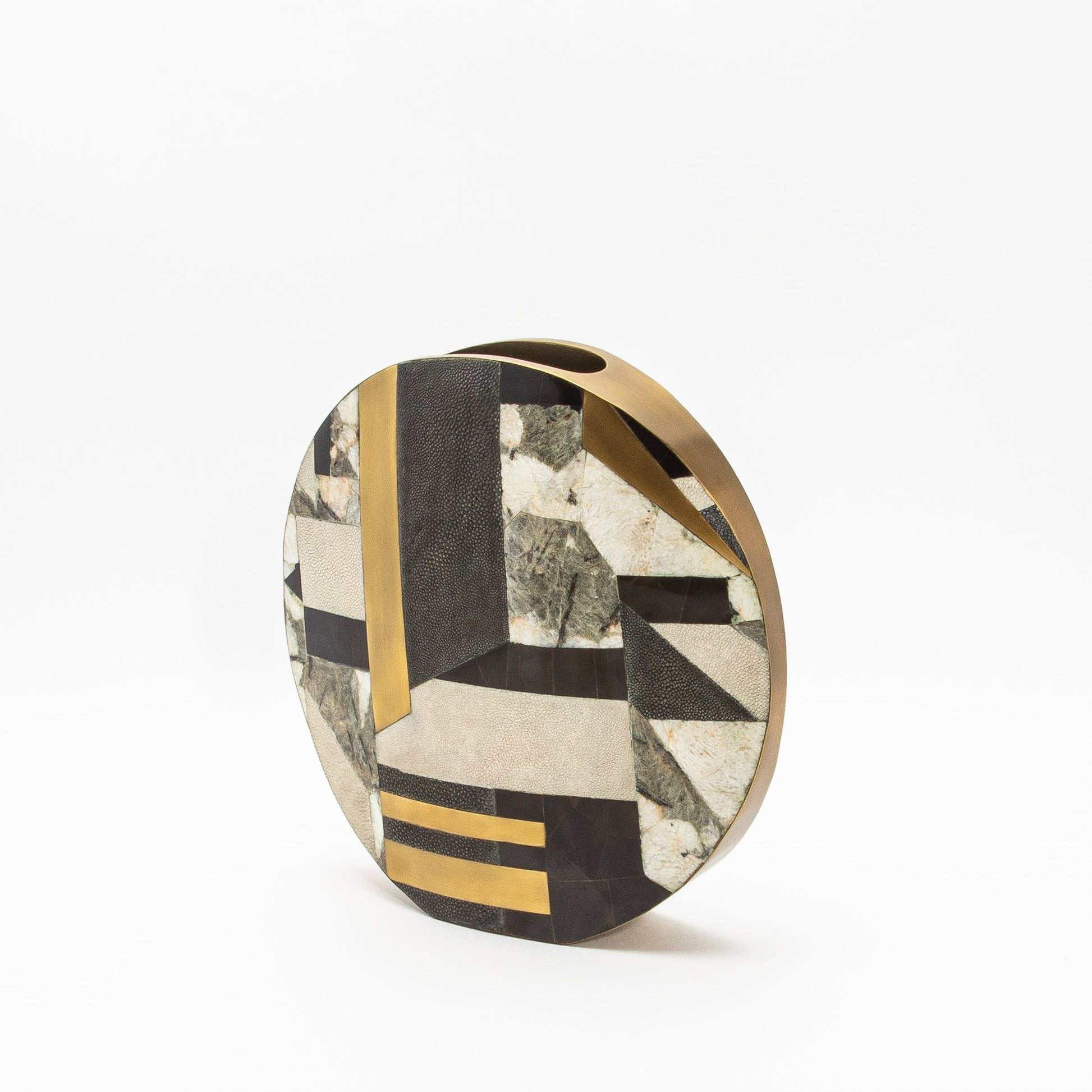 Vase in Black Shagreen, Quartz, Shell, and Brass by R&Y Augousti