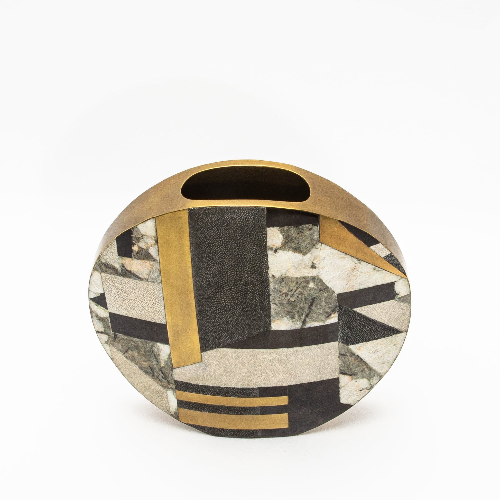 Vase in Black Shagreen, Quartz, Shell, and Brass by R&Y Augousti