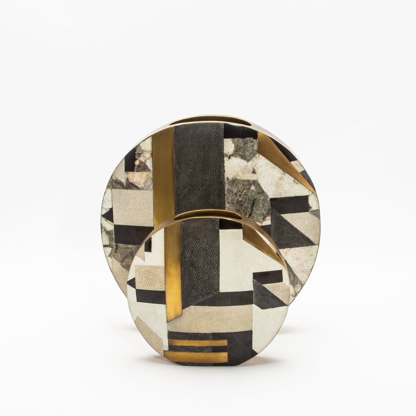 Vase in Black Shagreen, Quartz, Shell, and Brass by R&Y Augousti