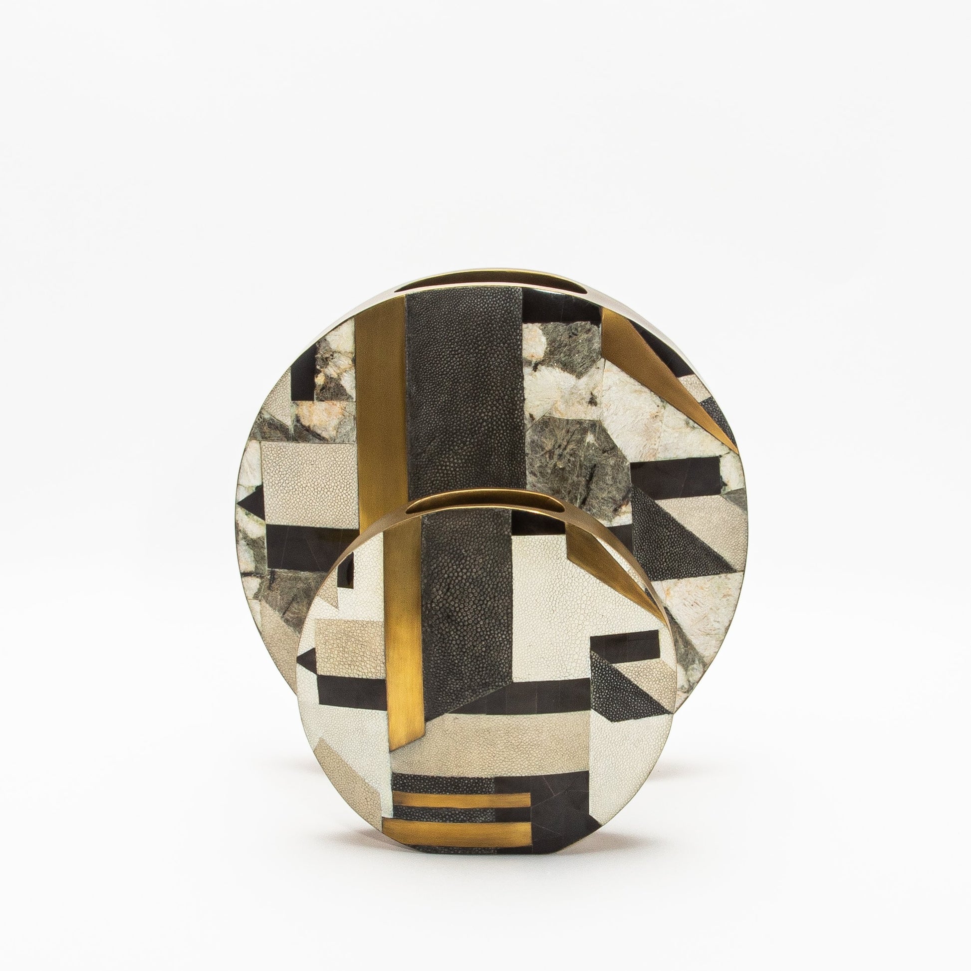 Vase in Black Shagreen, Quartz, Shell, and Brass by R&Y Augousti
