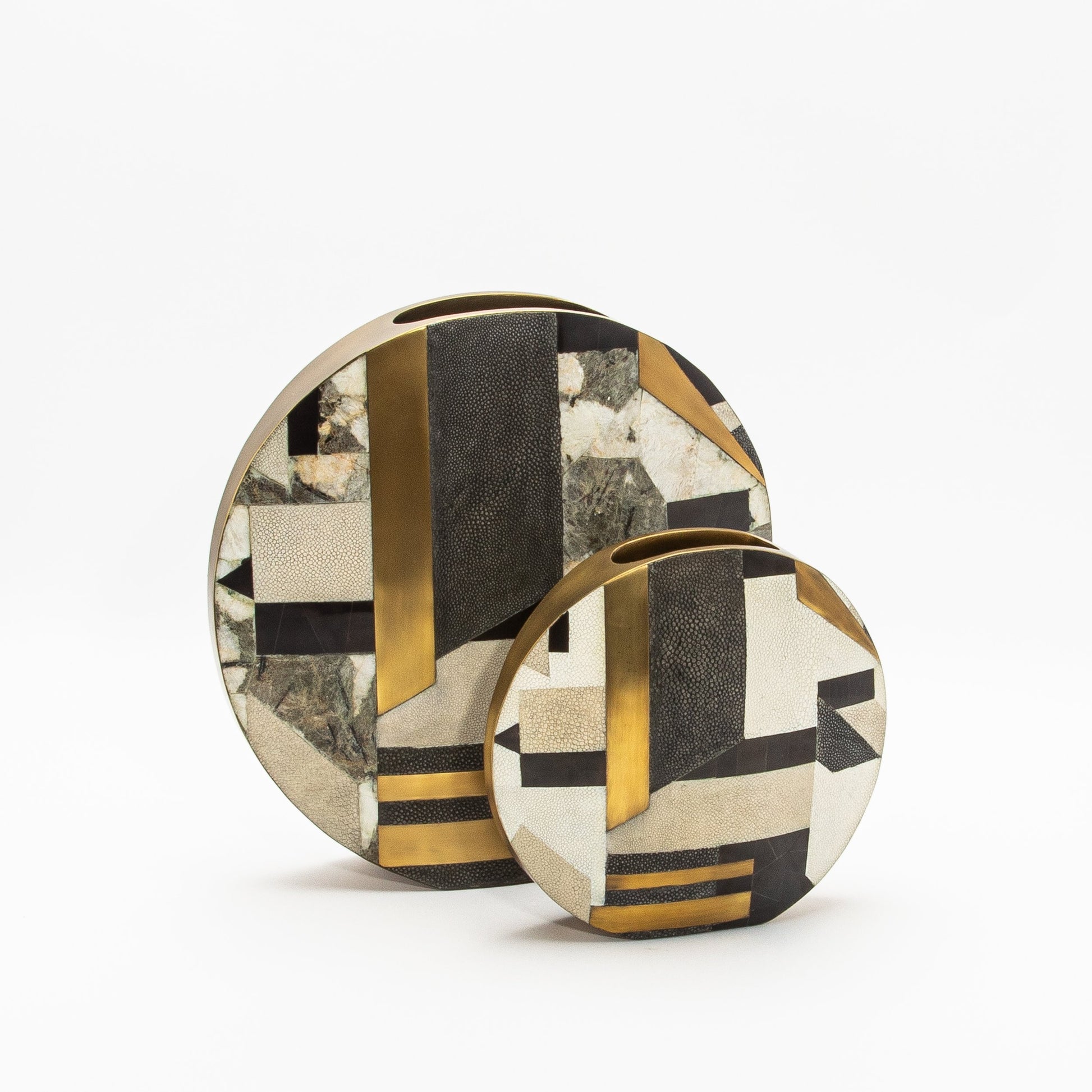 Vase in Black Shagreen, Quartz, Shell, and Brass by R&Y Augousti