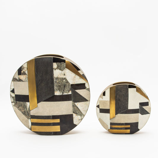 Vase in Black Shagreen, Quartz, Shell, and Brass by R&Y Augousti
