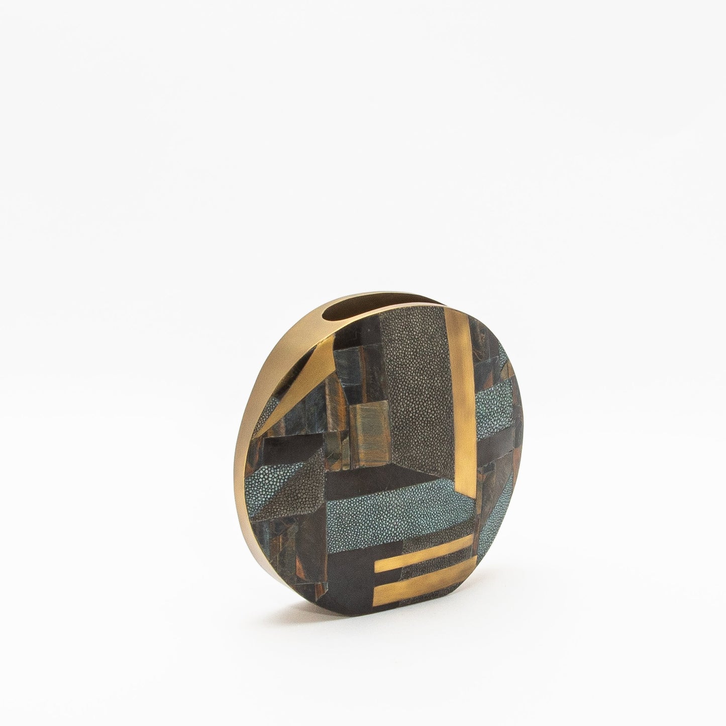 Vase in Grey Shagreen, Tiger Eye, Shell and Brass by R&Y Augousti