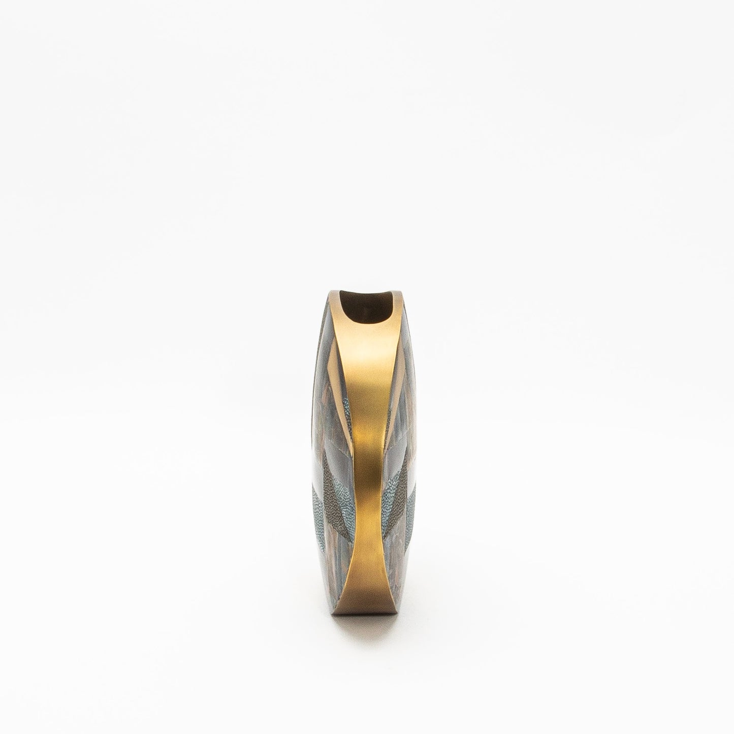 Vase in Grey Shagreen, Tiger Eye, Shell and Brass by R&Y Augousti