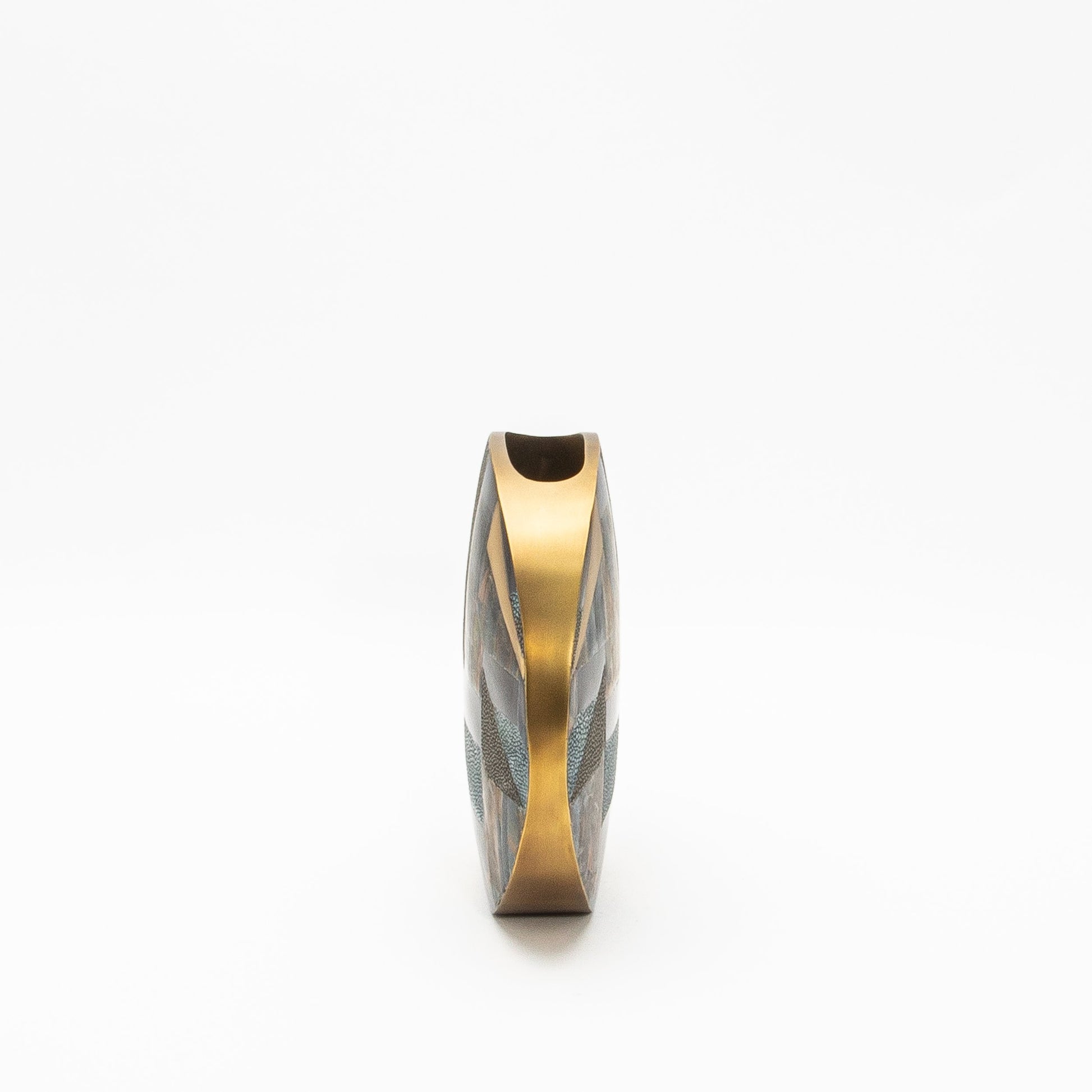 Vase in Grey Shagreen, Tiger Eye, Shell and Brass by R&Y Augousti