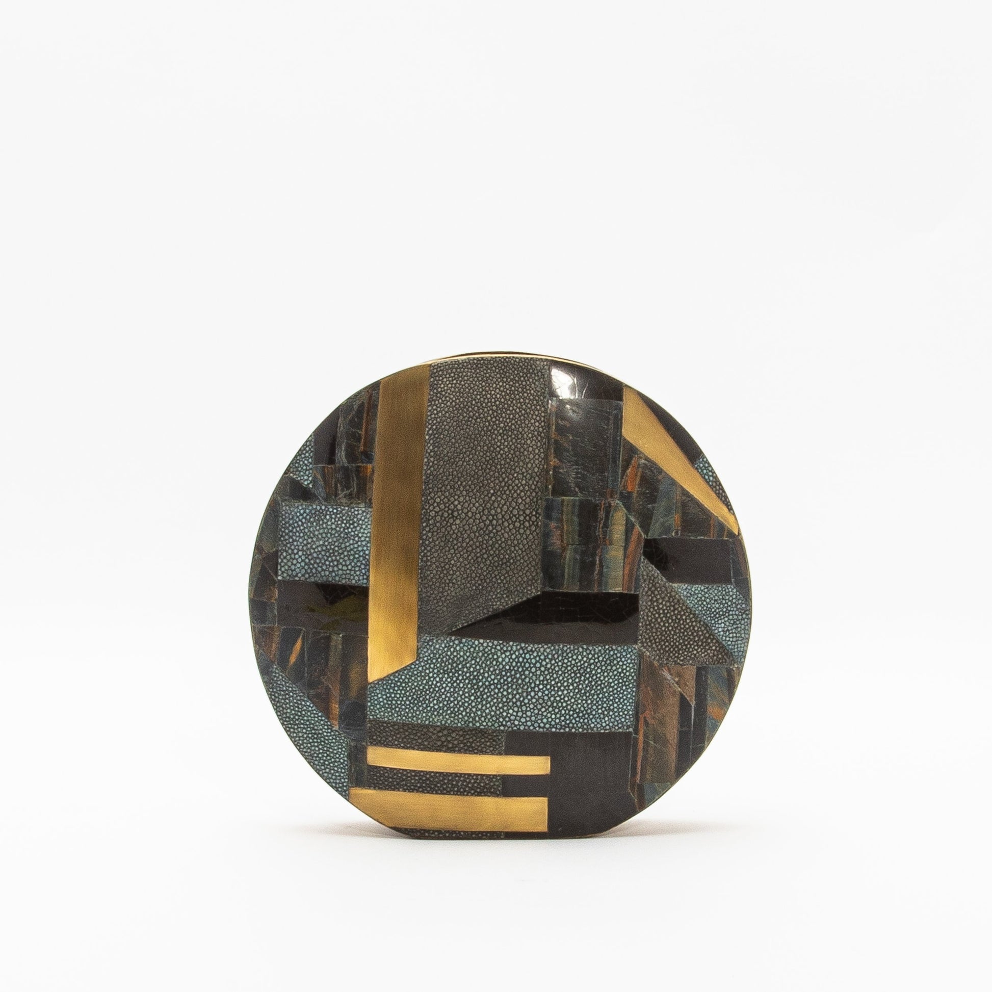 Vase in Grey Shagreen, Tiger Eye, Shell and Brass by R&Y Augousti