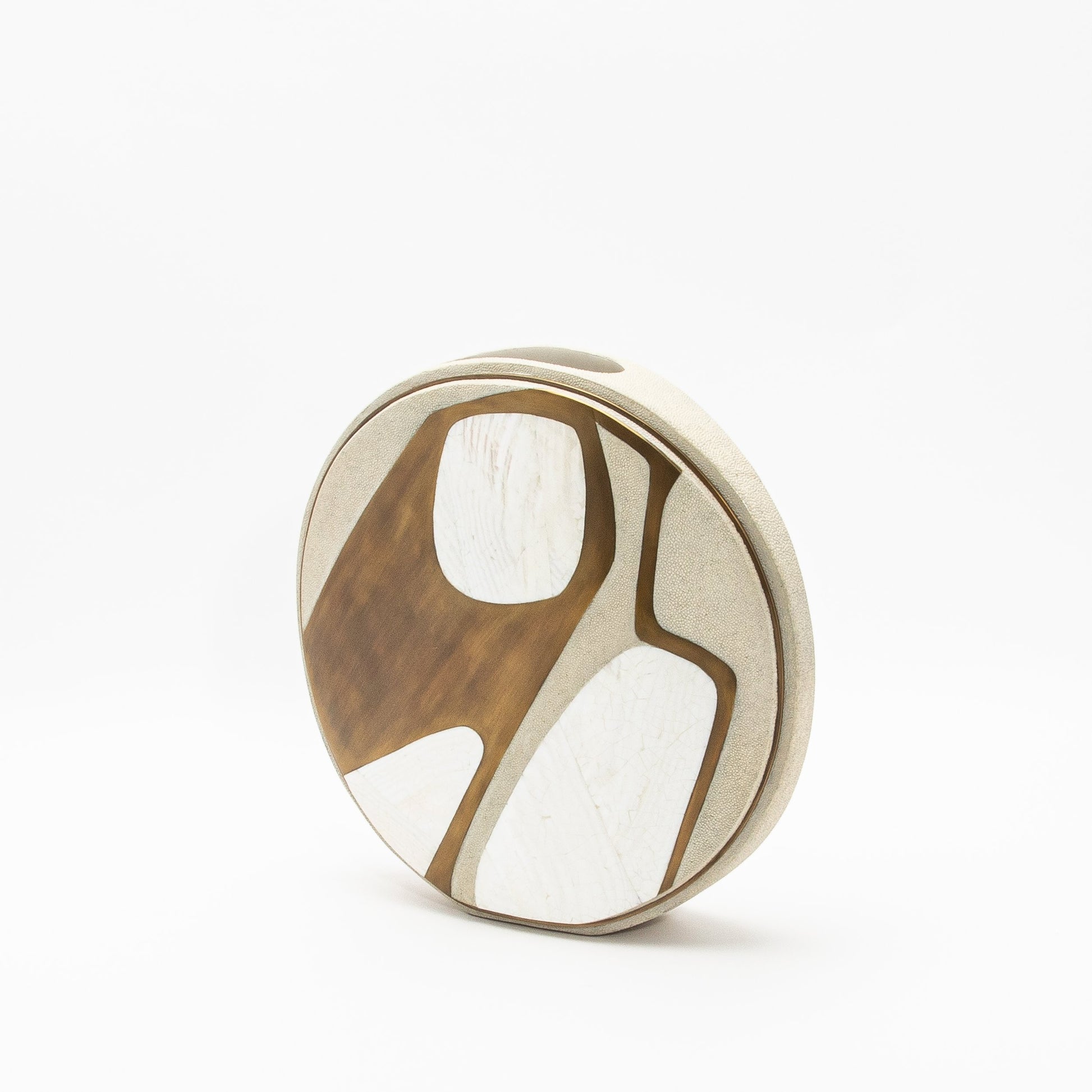 Vase in Cream Shagreen, Mother of Pearl, and Brass by R&Y Augousti