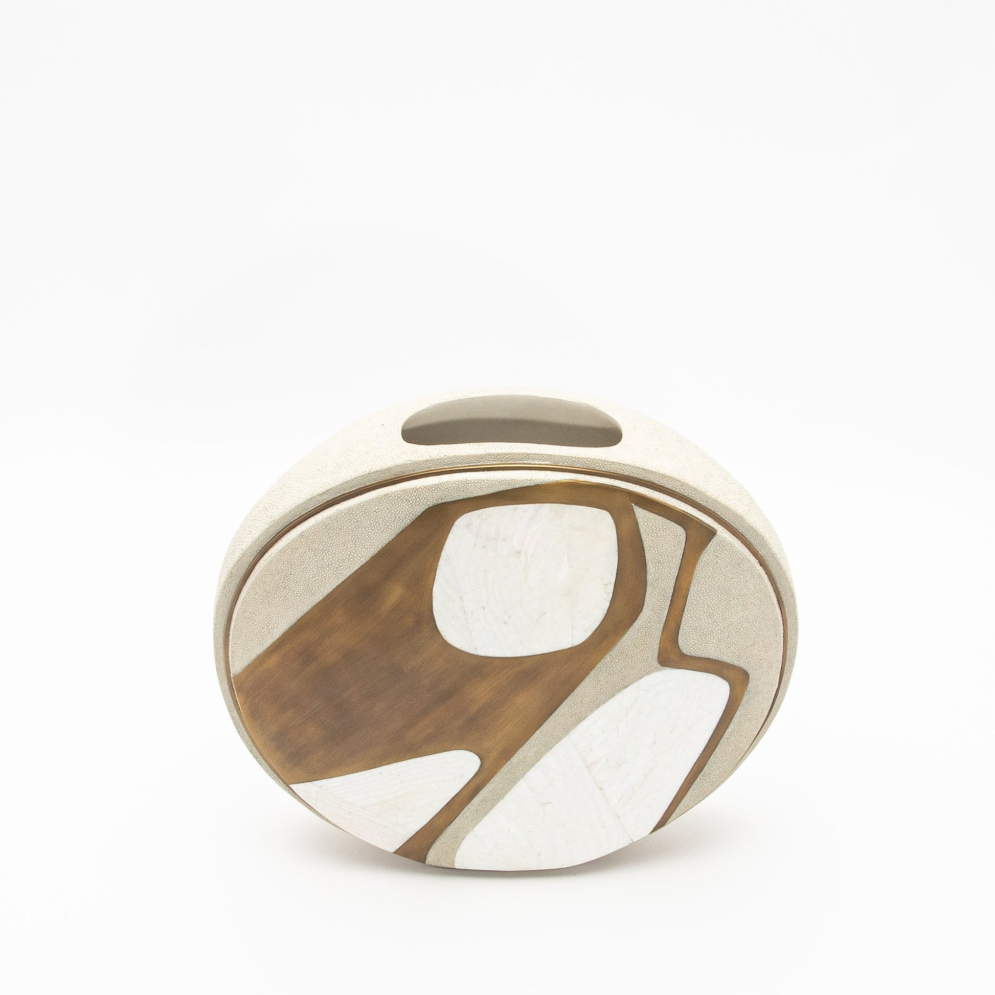 Vase in Cream Shagreen, Mother of Pearl, and Brass by R&Y Augousti