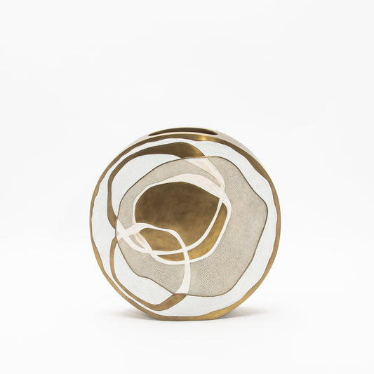 Vase in Cream Shagreen, Mother of Pearl, and Brass by R&Y Augousti