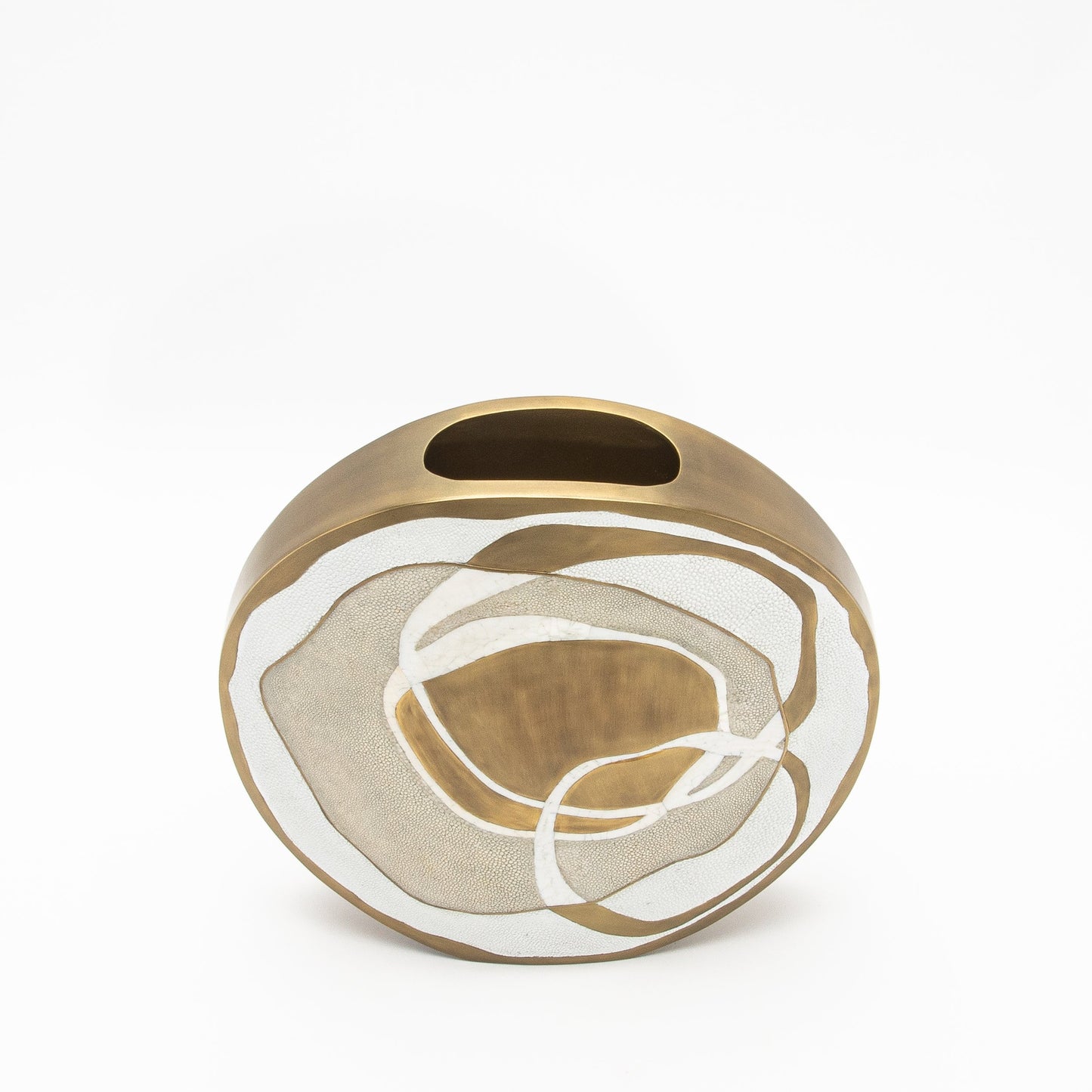 Vase in Cream Shagreen, Mother of Pearl, and Brass by R&Y Augousti