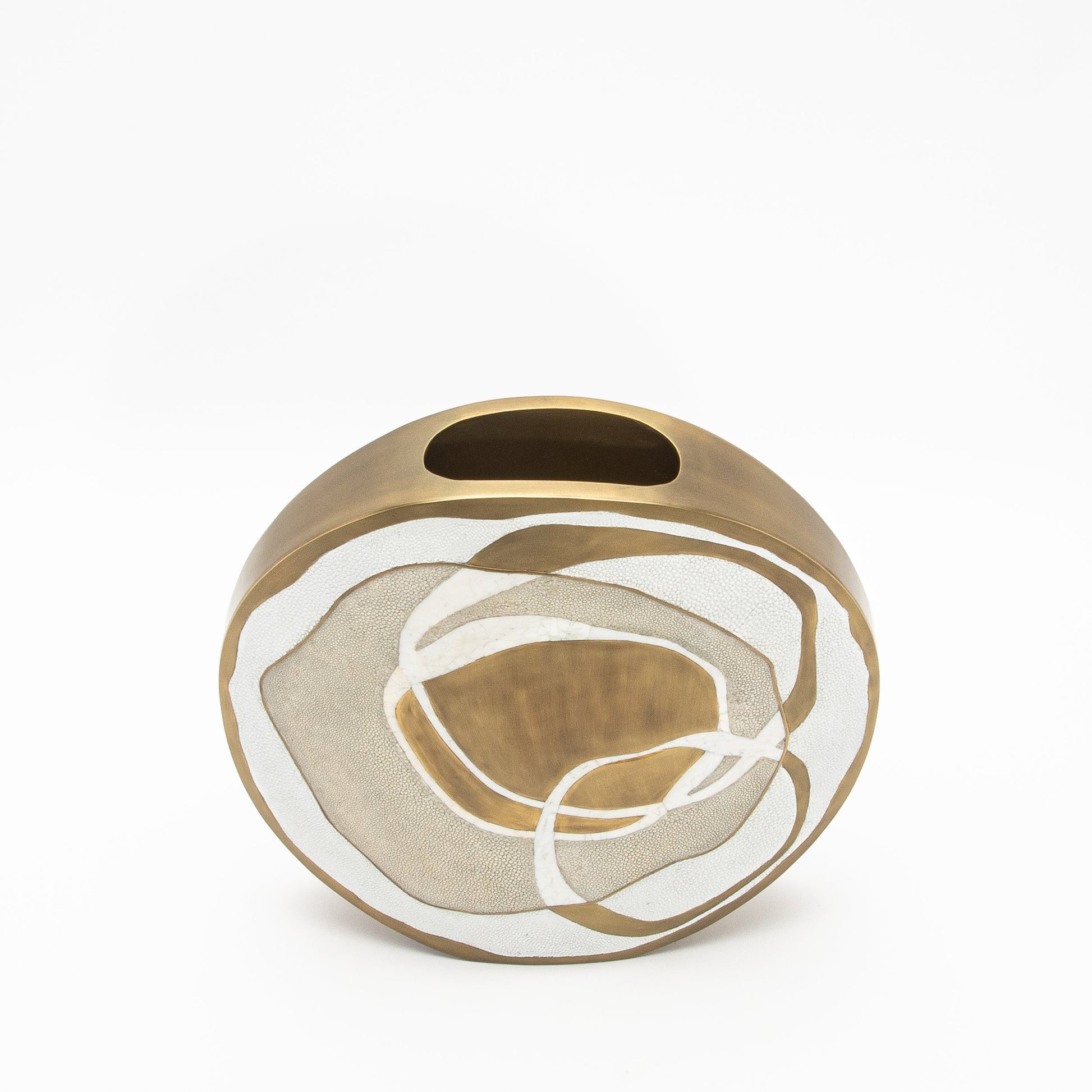 Vase in Cream Shagreen, Mother of Pearl, and Brass by R&Y Augousti