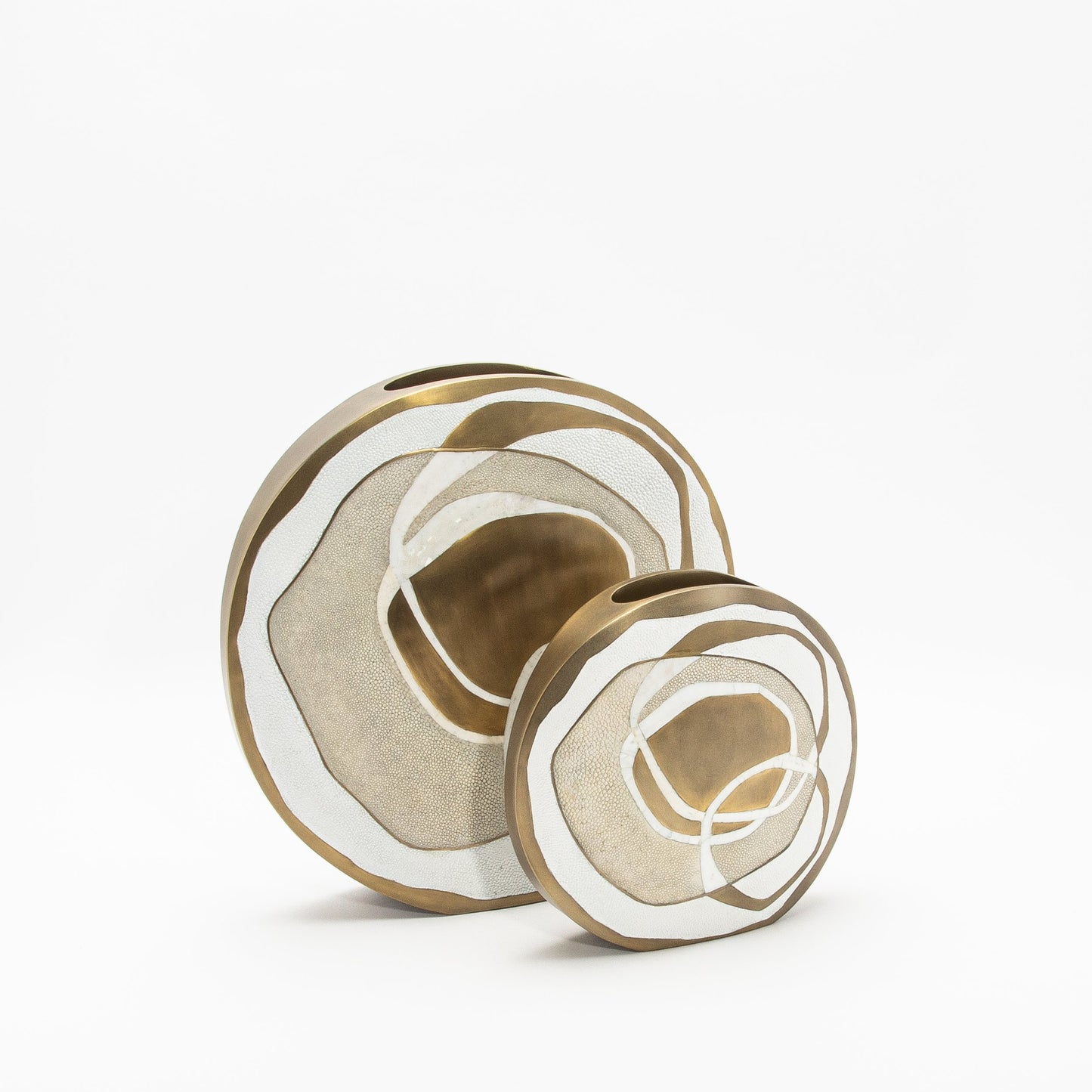 Vase in Cream Shagreen, Mother of Pearl, and Brass by R&Y Augousti