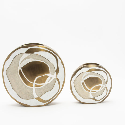 Vase in Cream Shagreen, Mother of Pearl, and Brass by R&Y Augousti