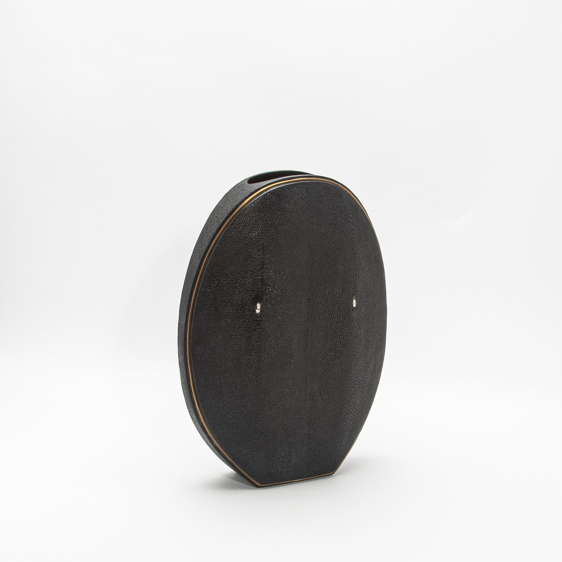 Vase in Black Shagreen with Brass by R&Y Augousti