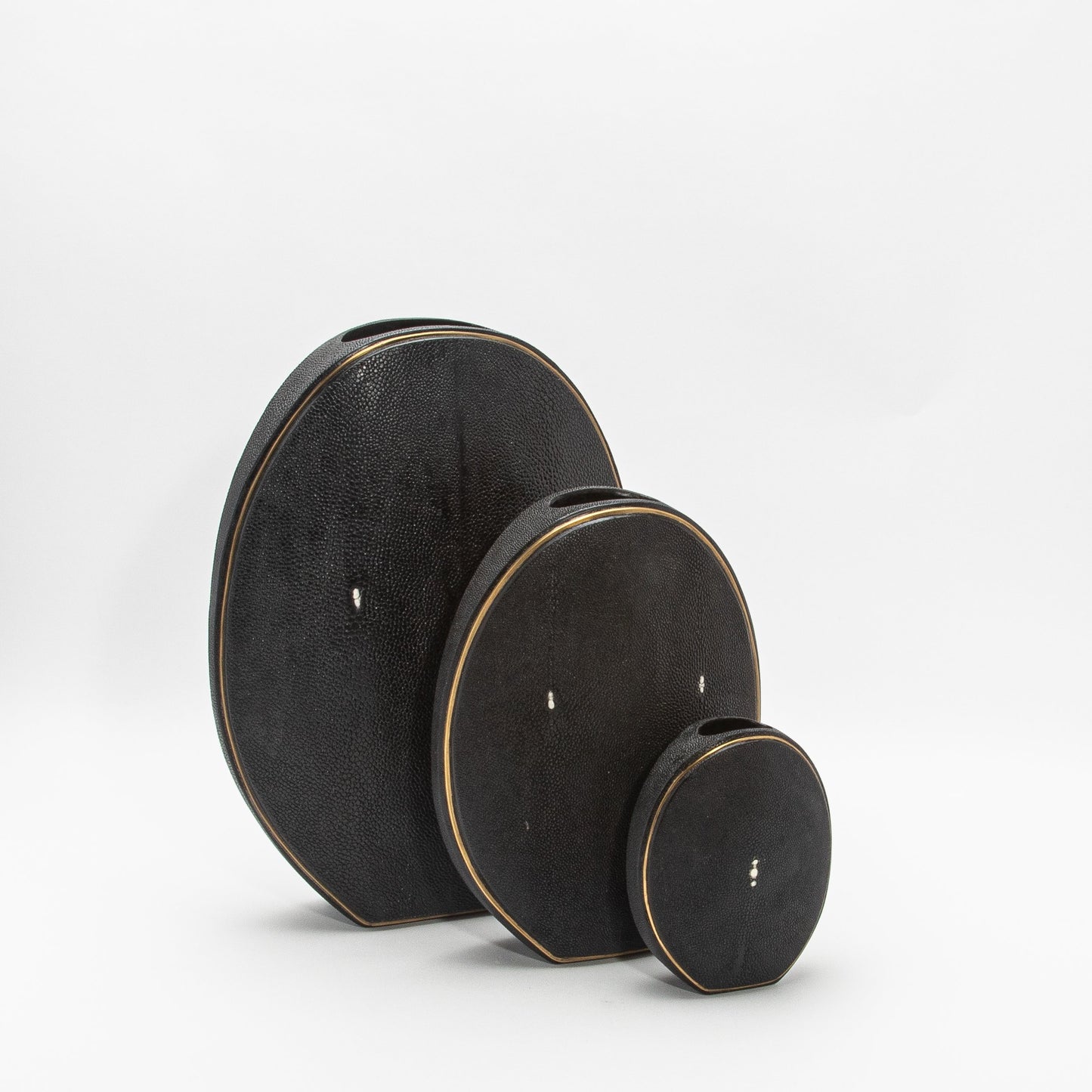 Vase in Black Shagreen with Brass by R&Y Augousti