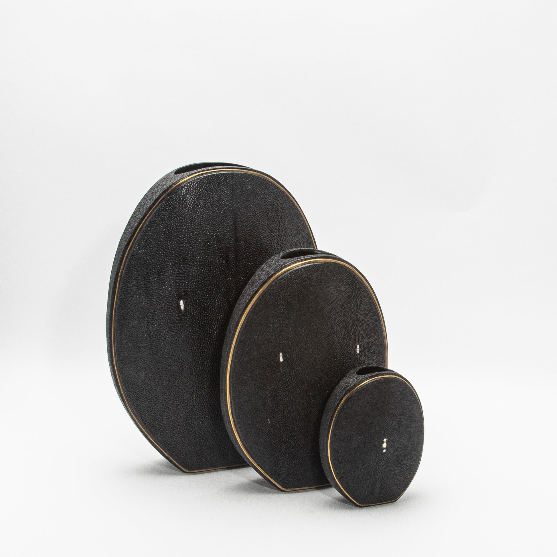 Vase in Black Shagreen with Brass by R&Y Augousti