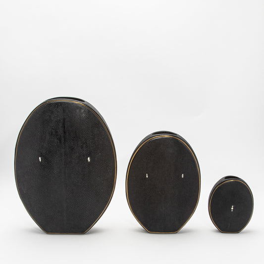 Vase in Black Shagreen with Brass by R&Y Augousti