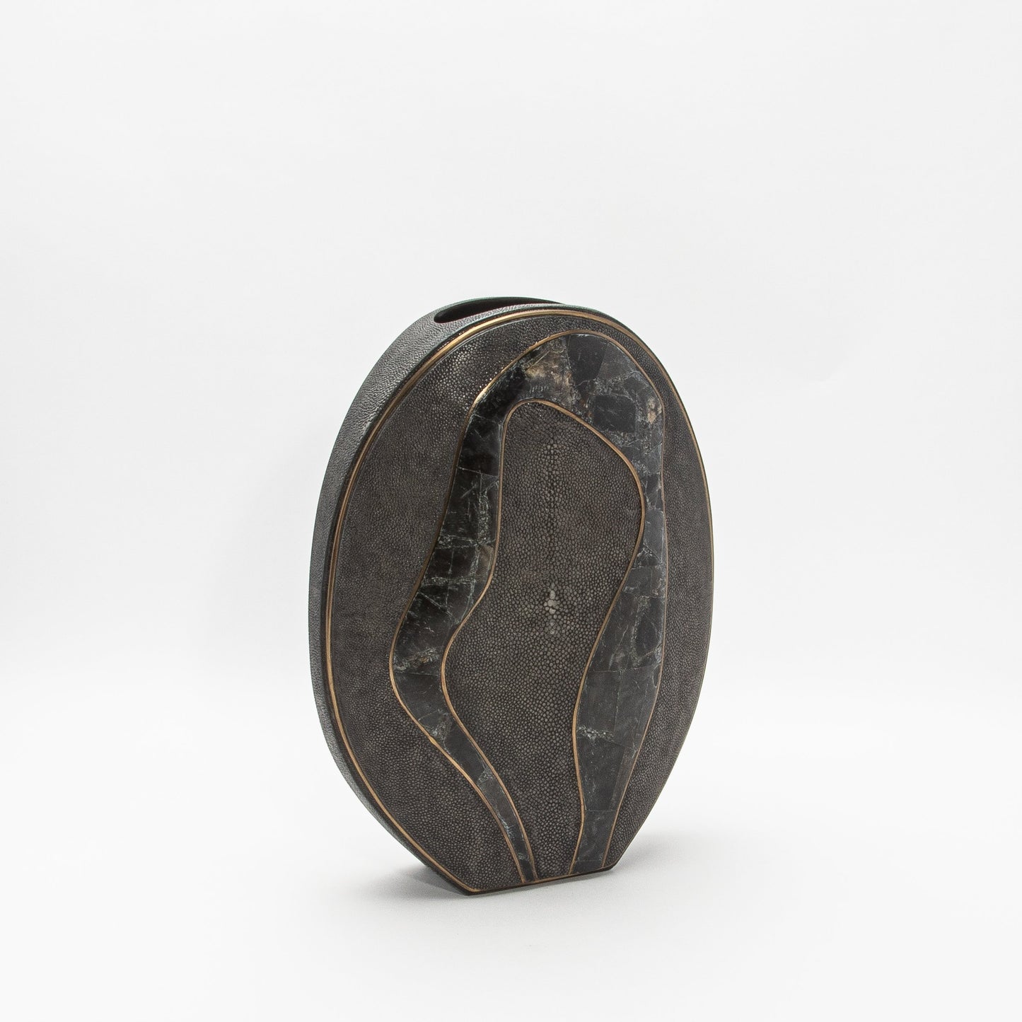 Vase in Grey Shagreen, Quartz, and Brass by R&Y Augousti