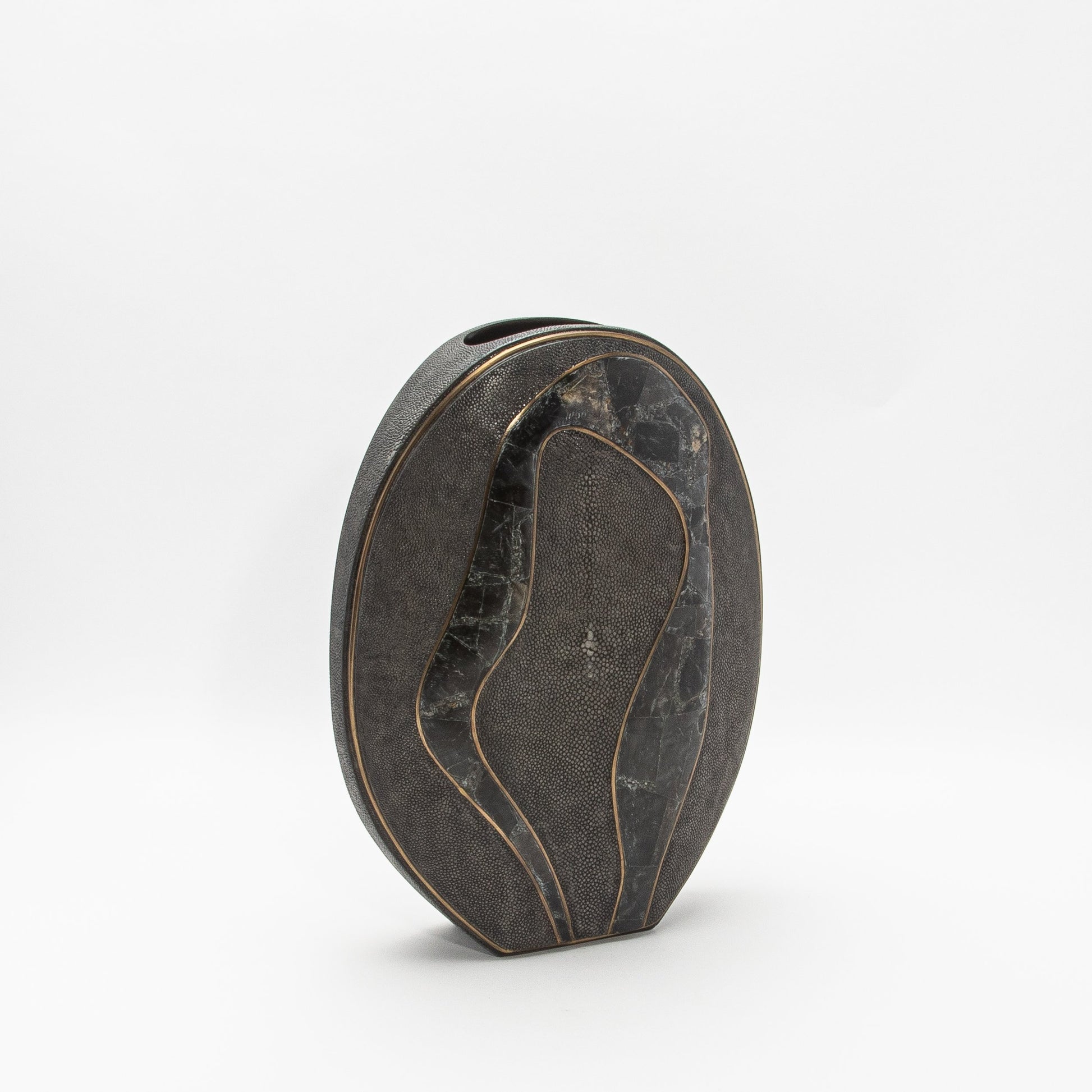 Vase in Grey Shagreen, Quartz, and Brass by R&Y Augousti
