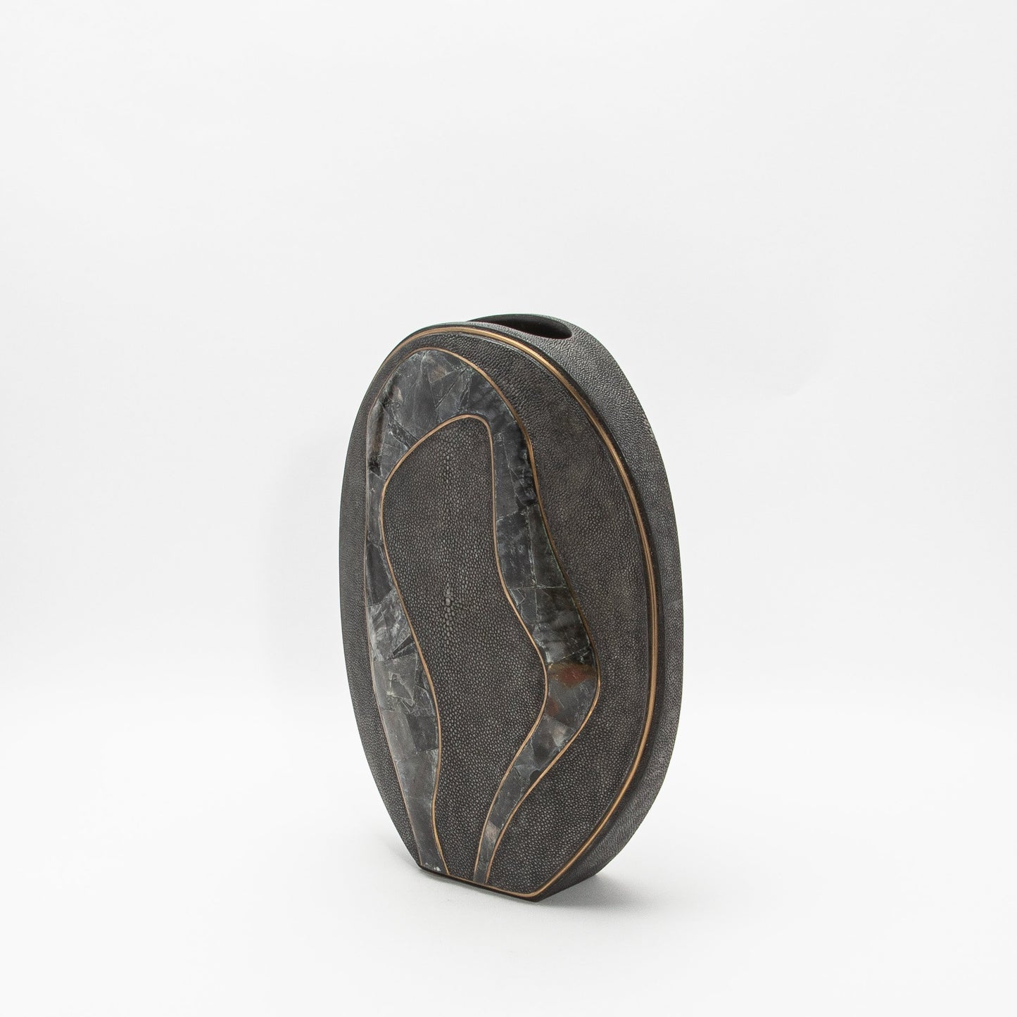 Vase in Grey Shagreen, Quartz, and Brass by R&Y Augousti