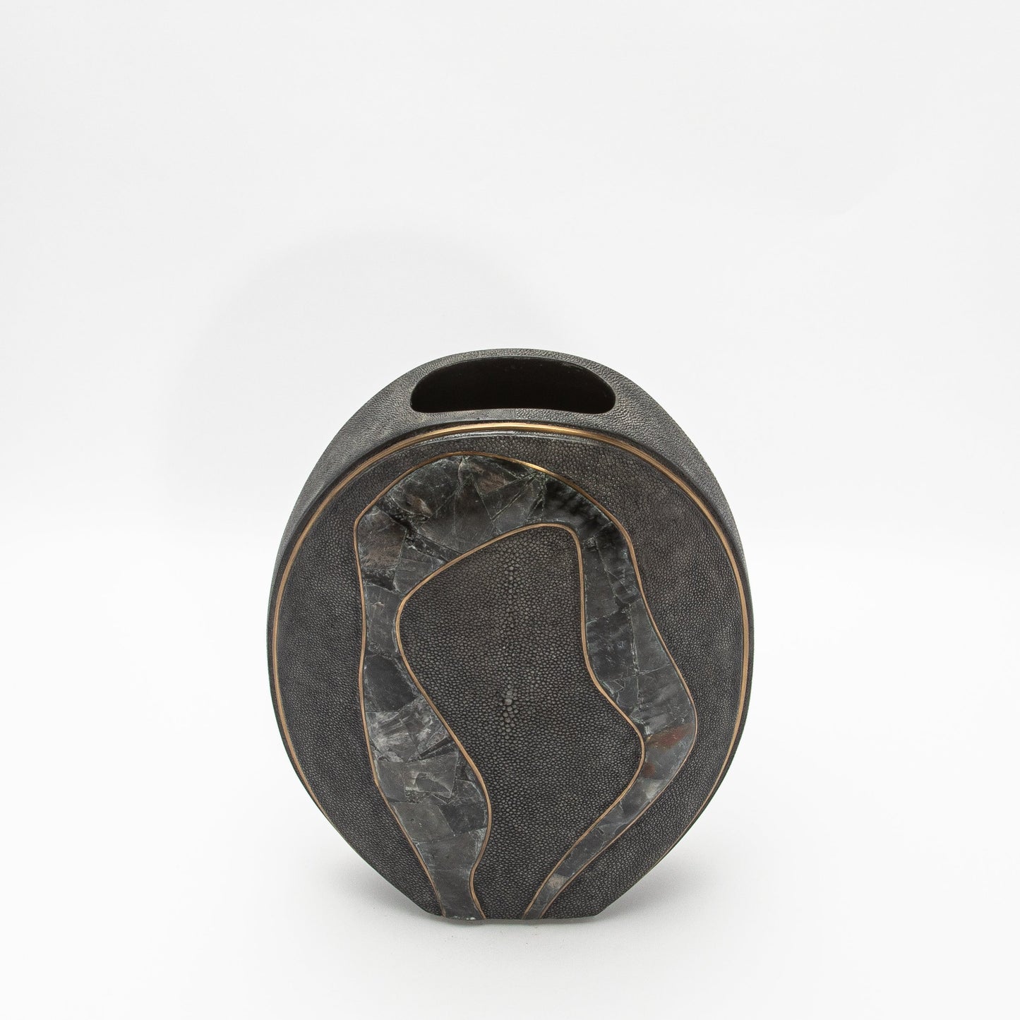 Vase in Grey Shagreen, Quartz, and Brass by R&Y Augousti