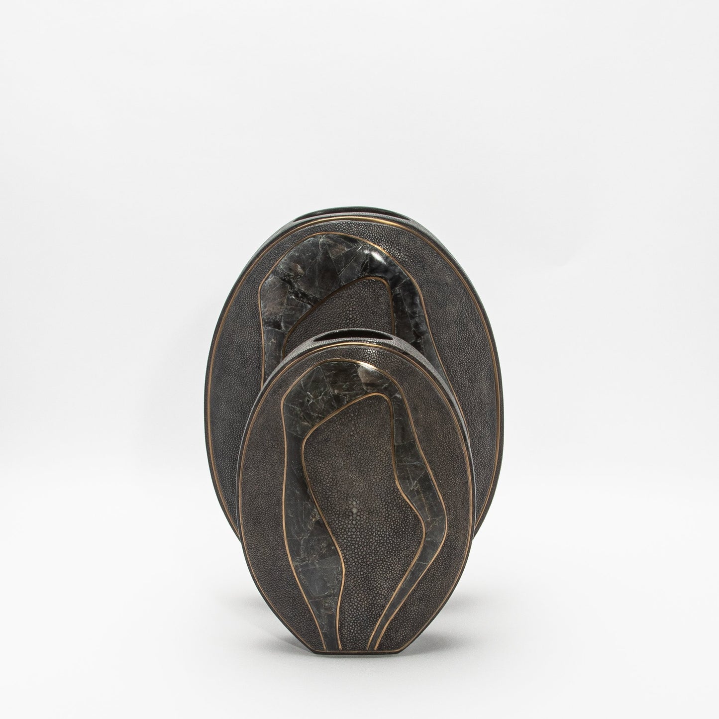 Vase in Grey Shagreen, Quartz, and Brass by R&Y Augousti