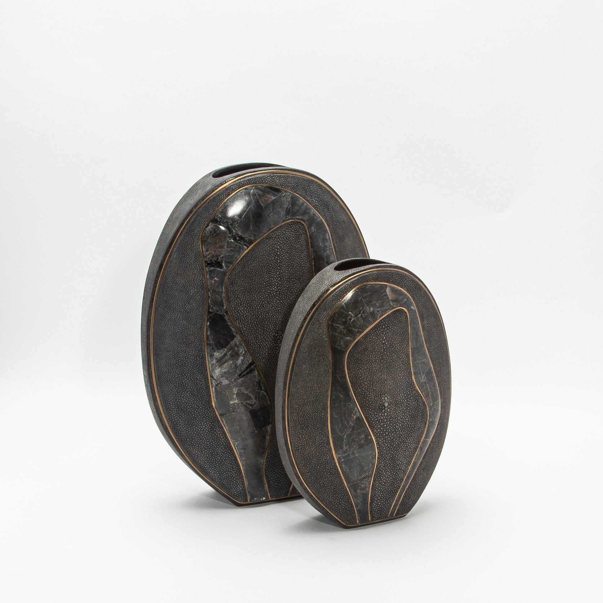 Vase in Grey Shagreen, Quartz, and Brass by R&Y Augousti