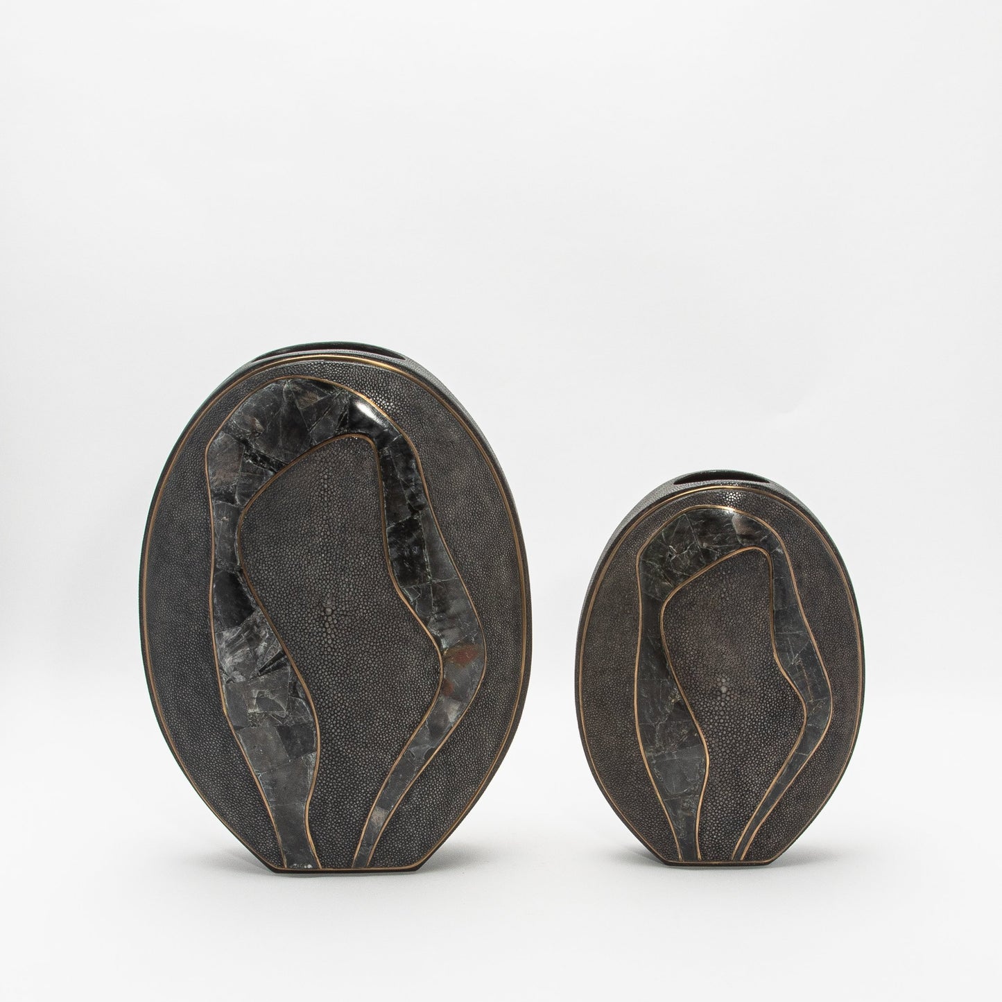 Vase in Grey Shagreen, Quartz, and Brass by R&Y Augousti