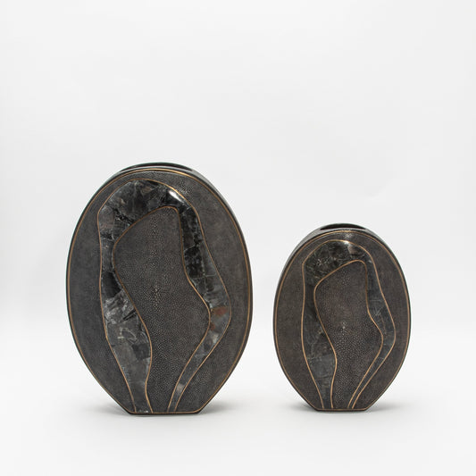 Vase in Grey Shagreen, Quartz, and Brass by R&Y Augousti