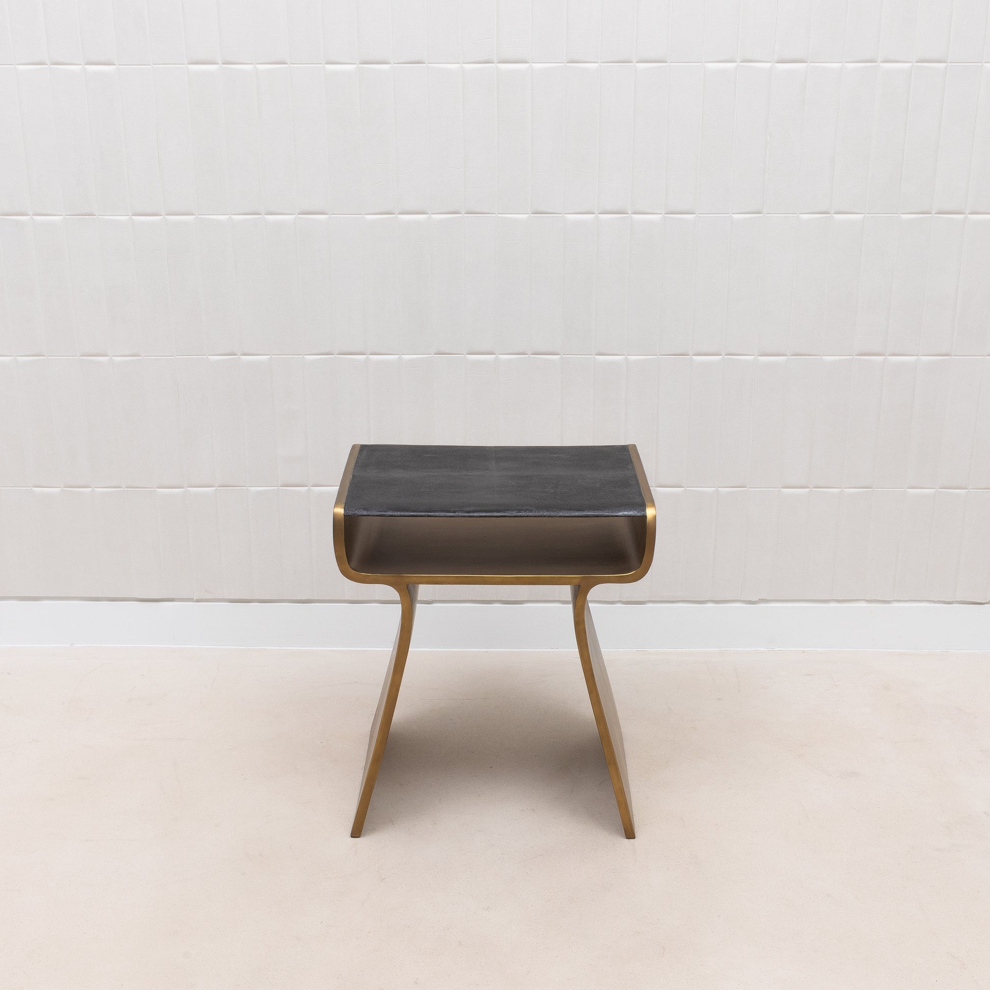 Side Table in Black Shagreen with Bronze Patina Brass by Kifu Paris