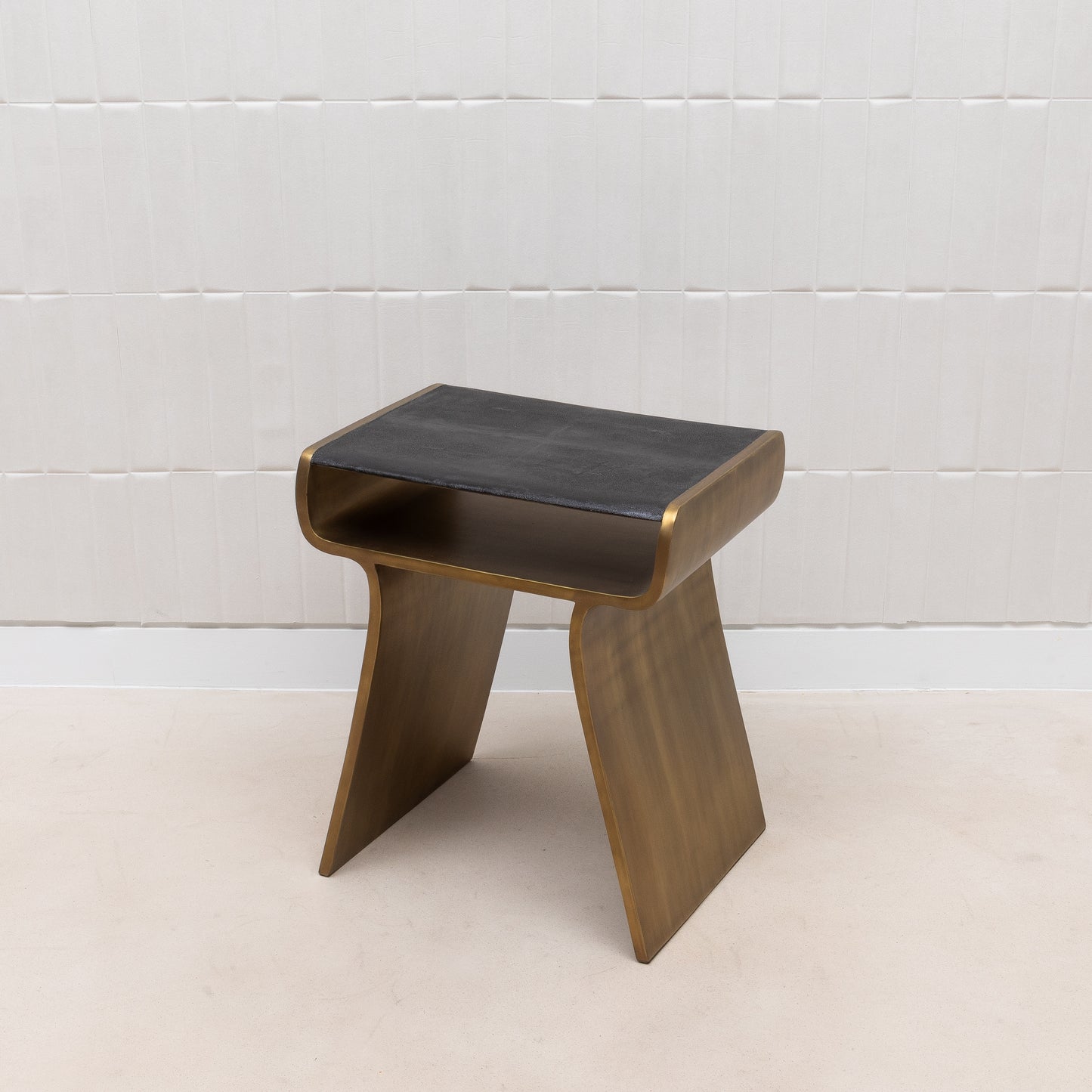 Side Table in Black Shagreen with Bronze Patina Brass by Kifu Paris