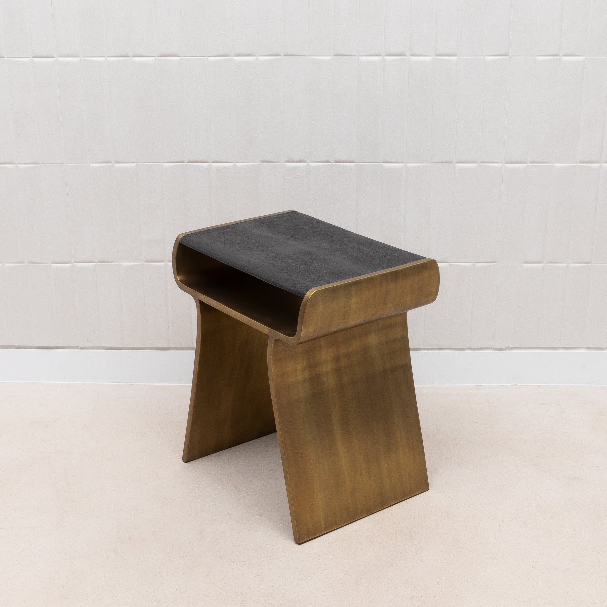 Side Table in Black Shagreen with Bronze Patina Brass by Kifu Paris