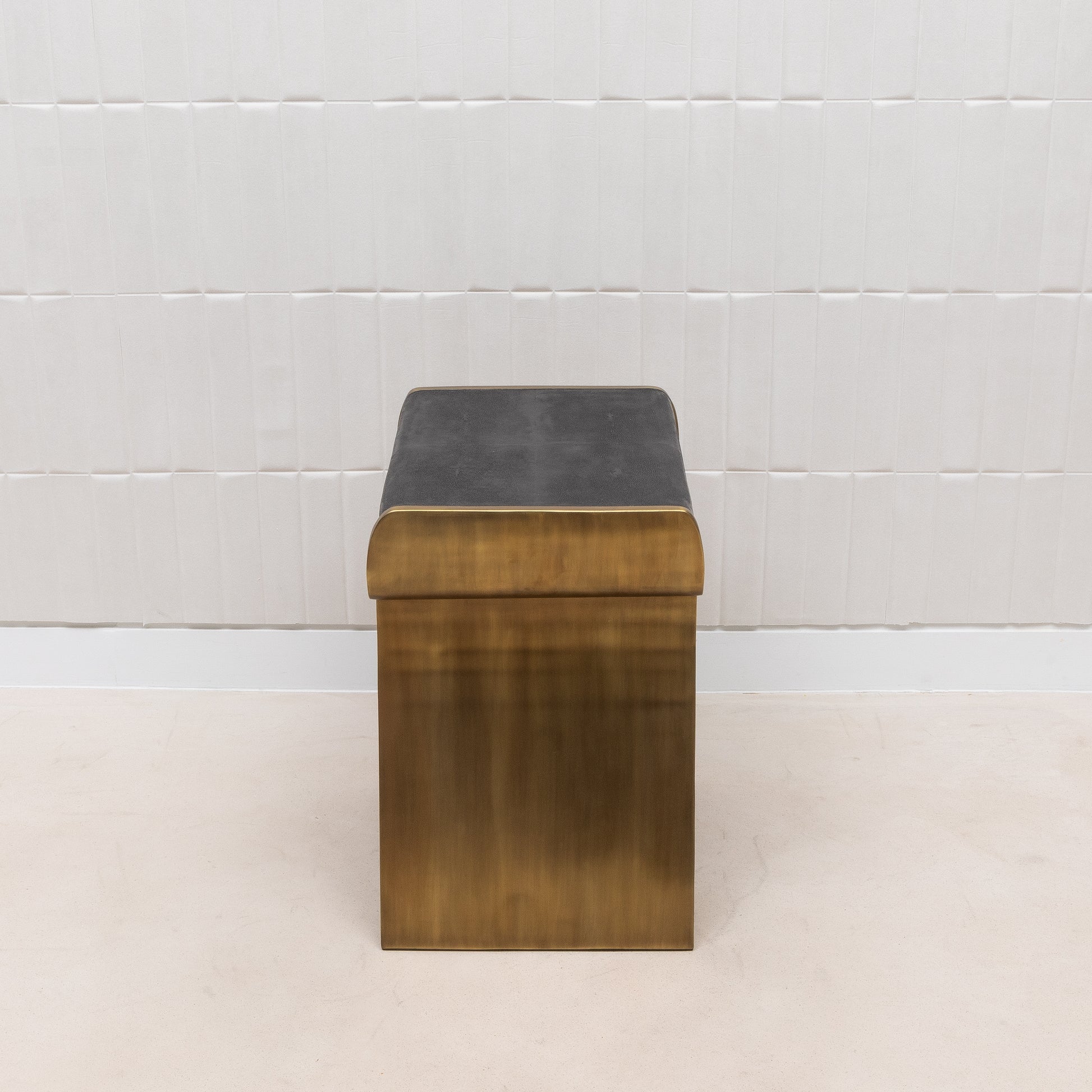Side Table in Black Shagreen with Bronze Patina Brass by Kifu Paris