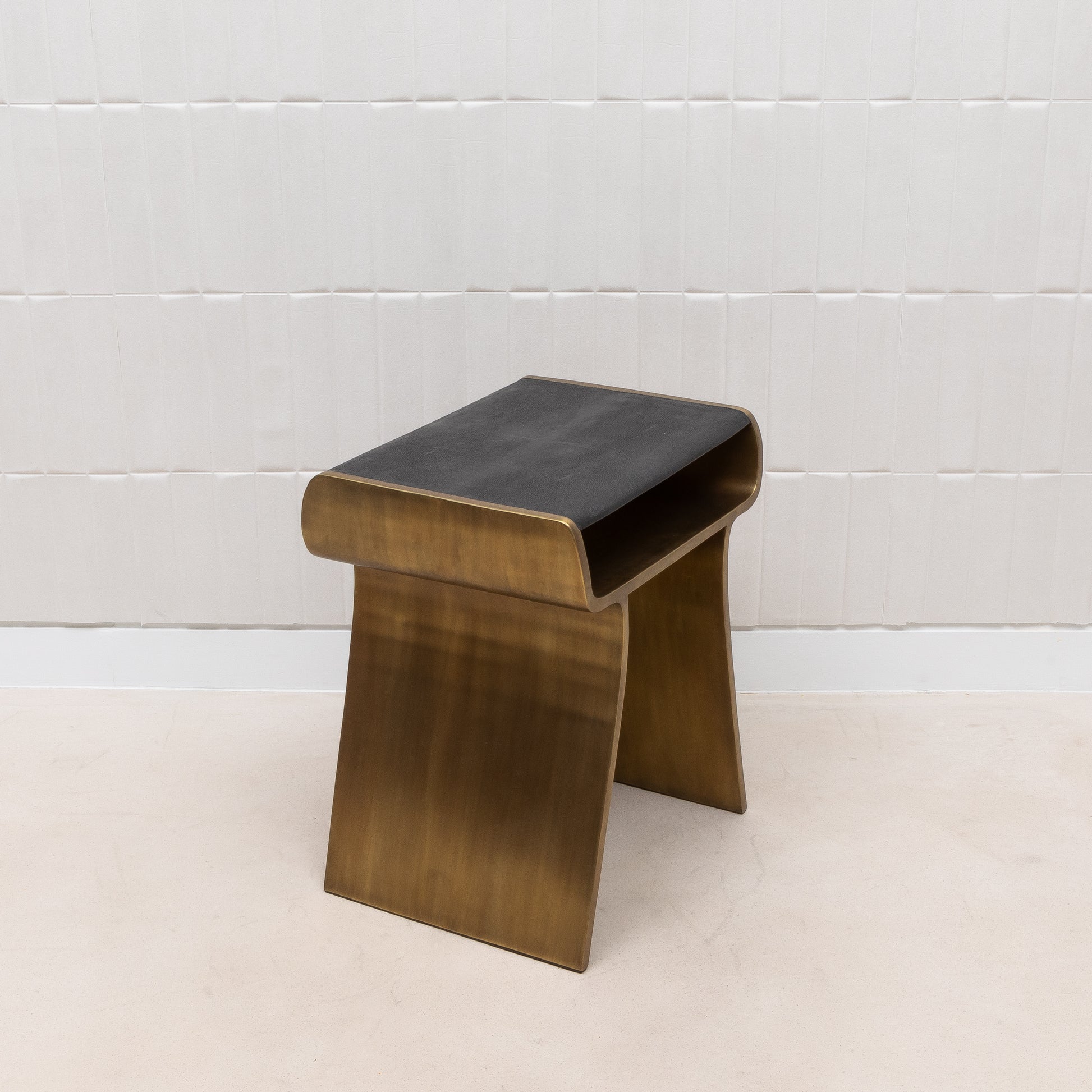Side Table in Black Shagreen with Bronze Patina Brass by Kifu Paris