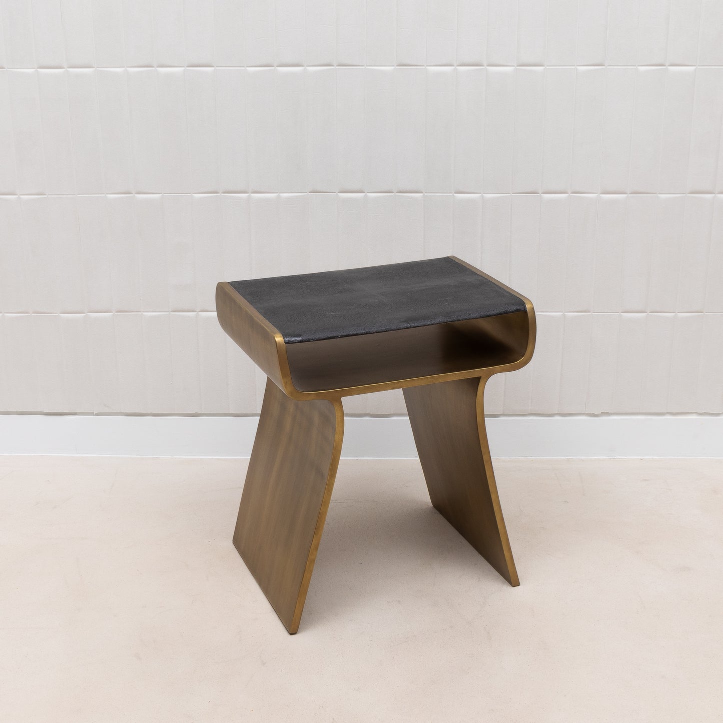 Side Table in Black Shagreen with Bronze Patina Brass by Kifu Paris