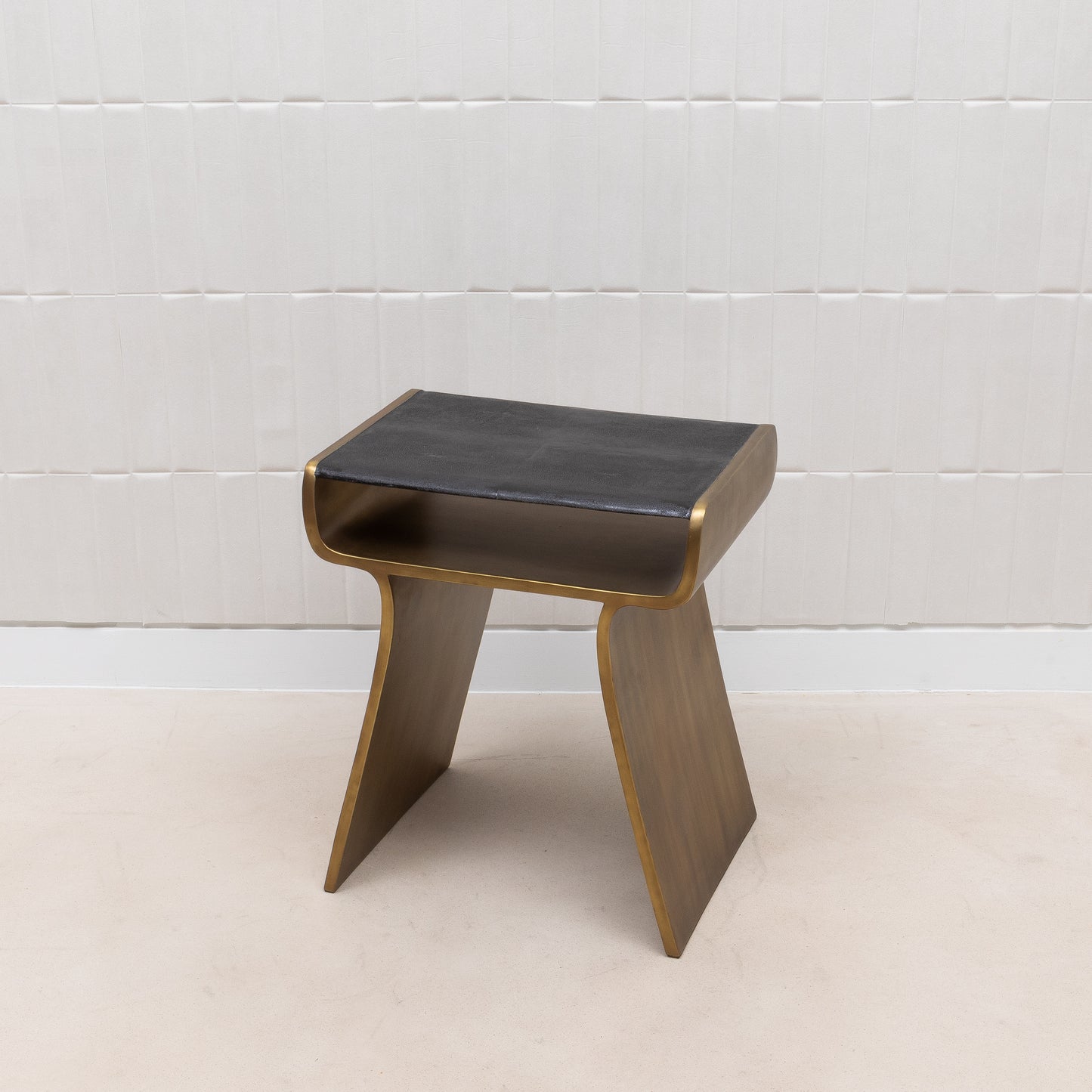 Side Table in Black Shagreen with Bronze Patina Brass by Kifu Paris