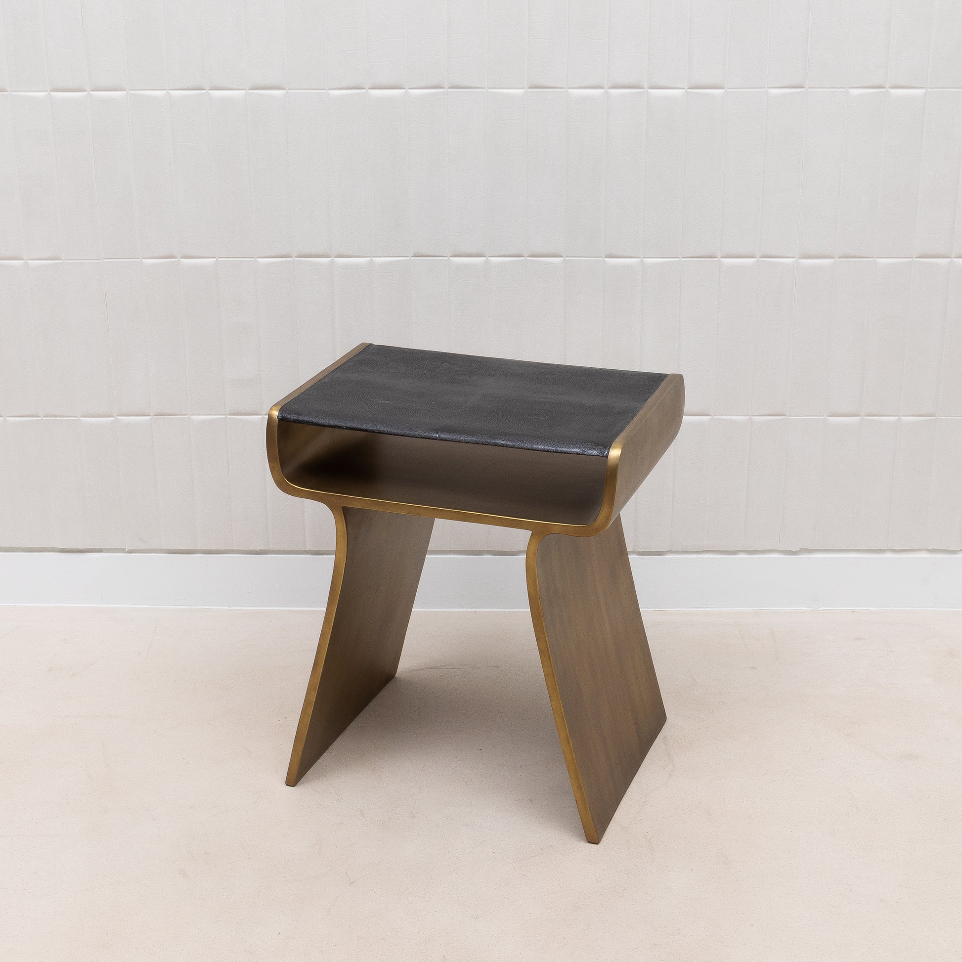 Side Table in Black Shagreen with Bronze Patina Brass by Kifu Paris