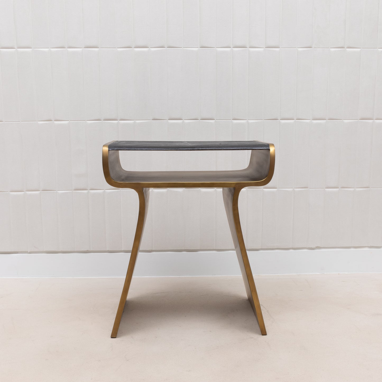 Side Table in Black Shagreen with Bronze Patina Brass by Kifu Paris
