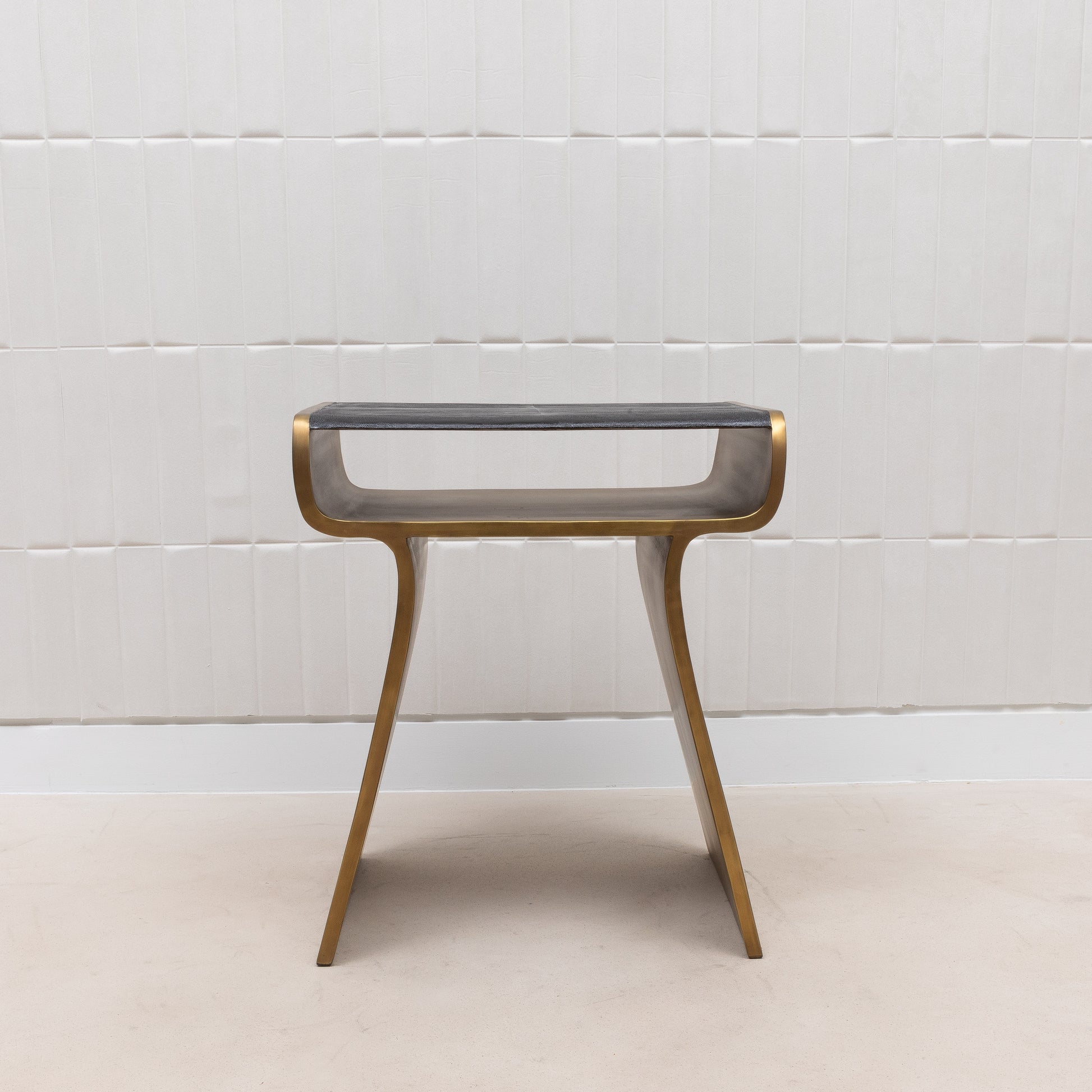 Side Table in Black Shagreen with Bronze Patina Brass by Kifu Paris